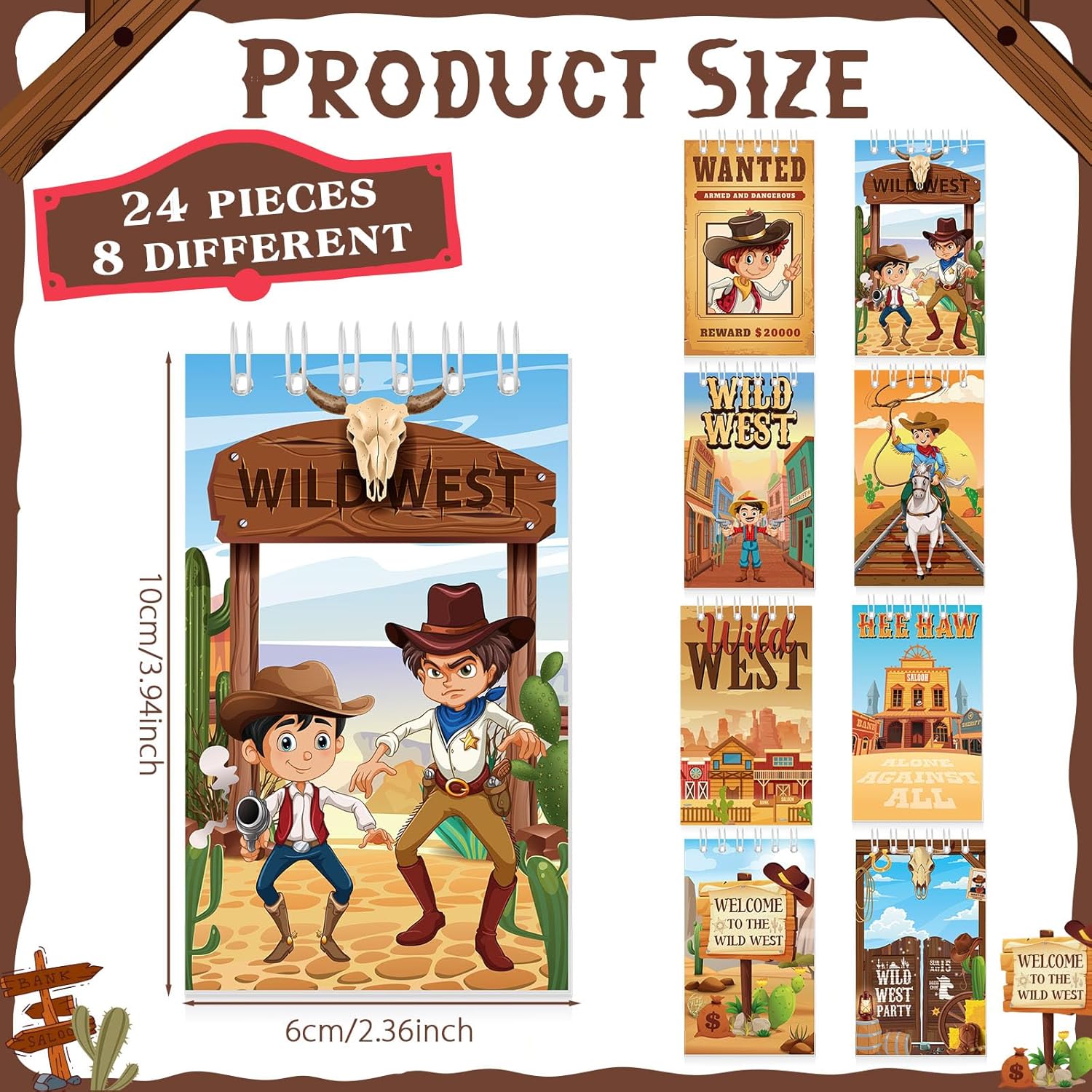 Faccito 24 Pcs Western Cowboy Mini Notepads