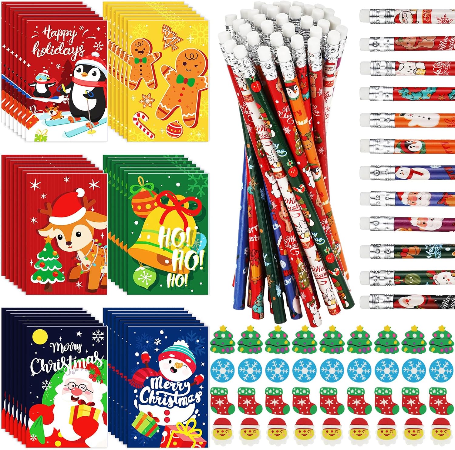 Cholemy 144 Pcs Christmas Party Favor Set with Pencils Erasers Notebooks Elk