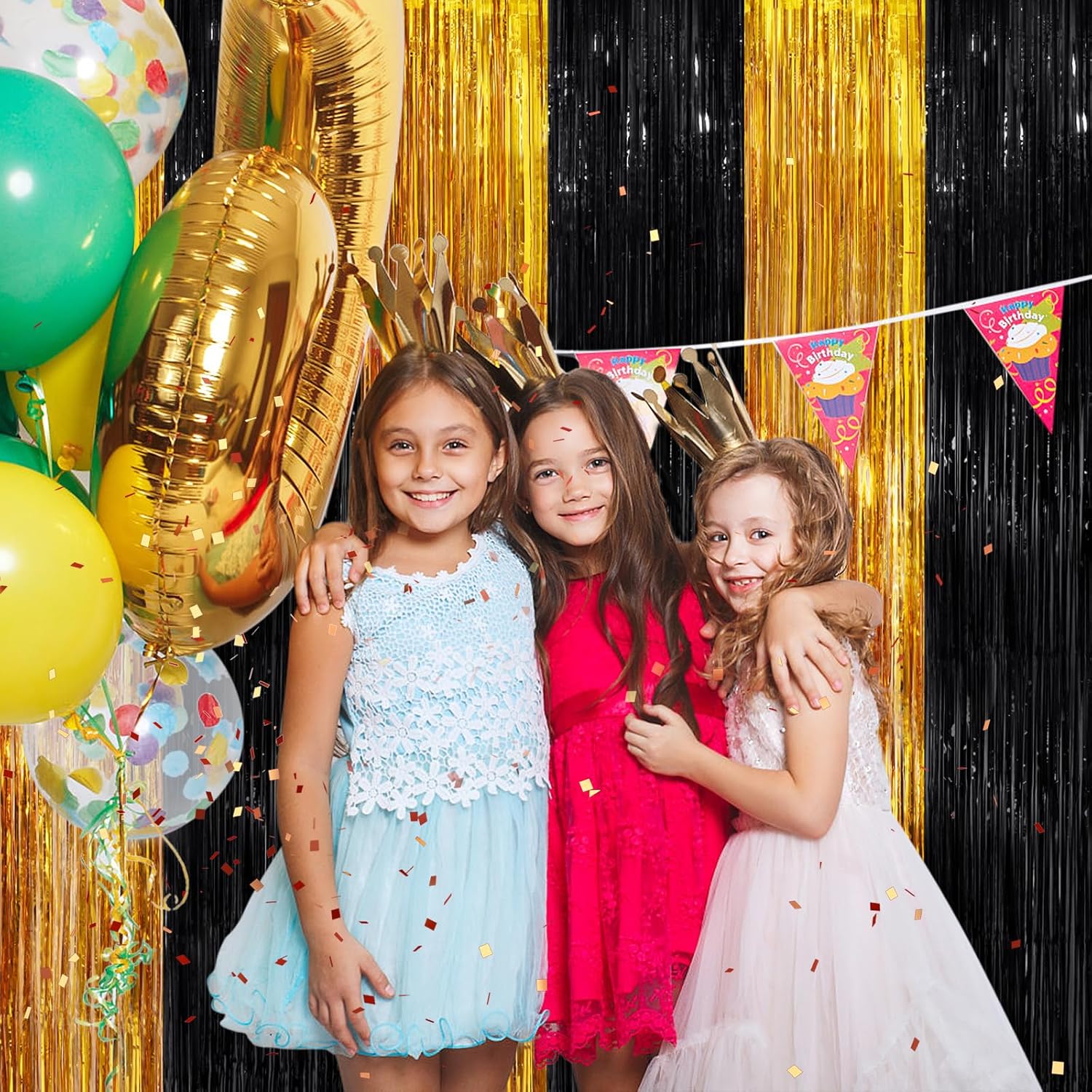 Black Gold Metallic Tinsel Foil Curtains 2 Pack