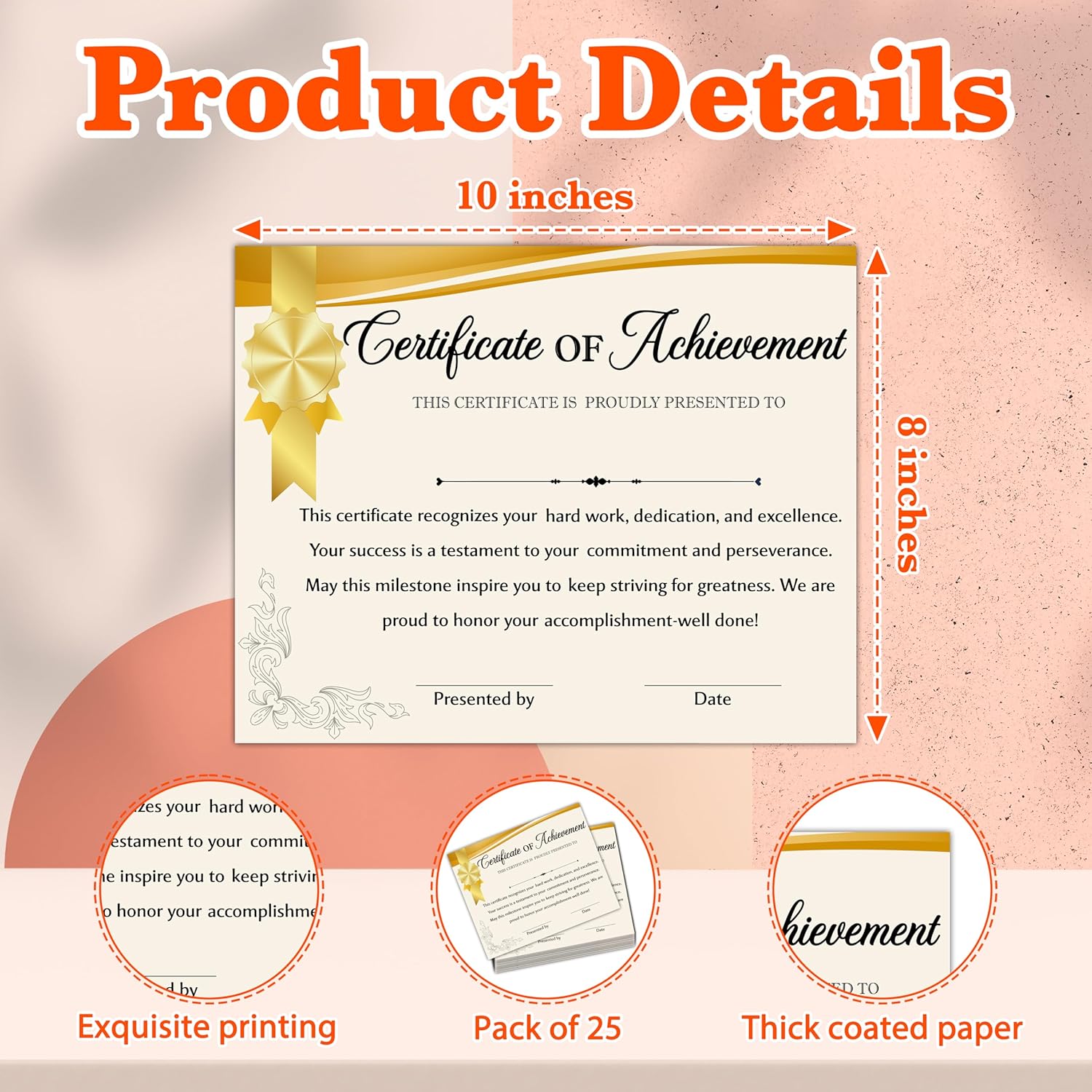 Gold Achievement Certificate Set 25 Pcs Decorations Awards