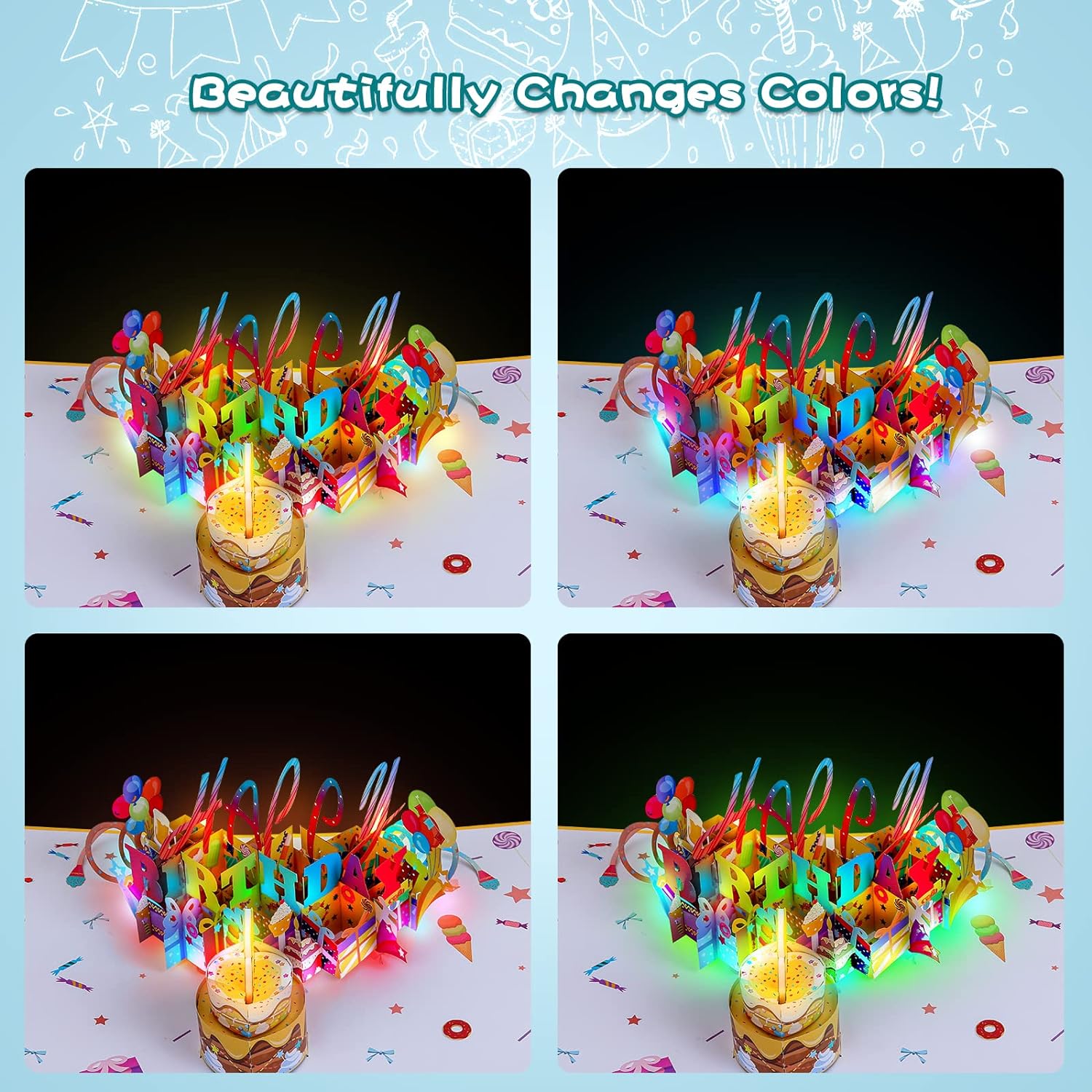 3D Musical Birthday Popup Card with LED Lights and Blowable Candles