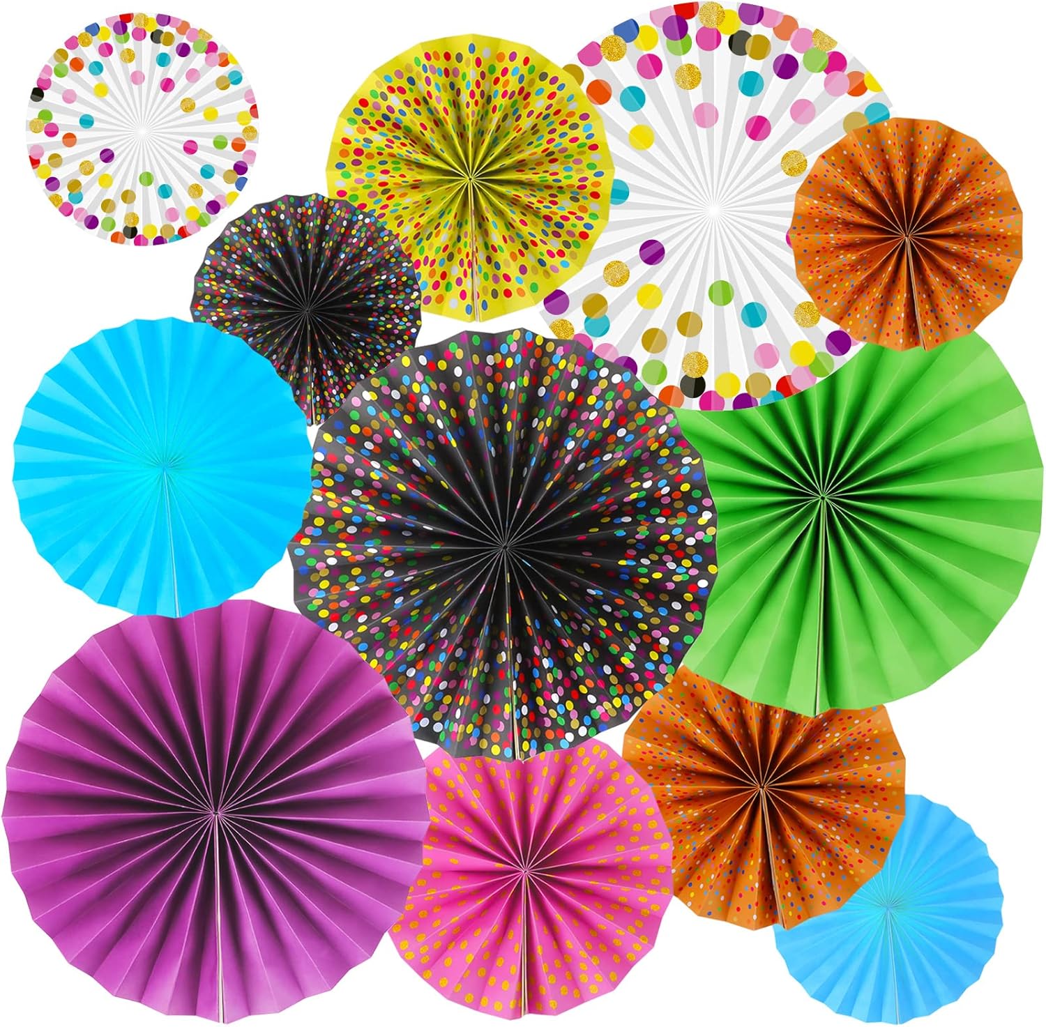 12 Piece Confetti Hanging Paper Fans for Classroom Decorations