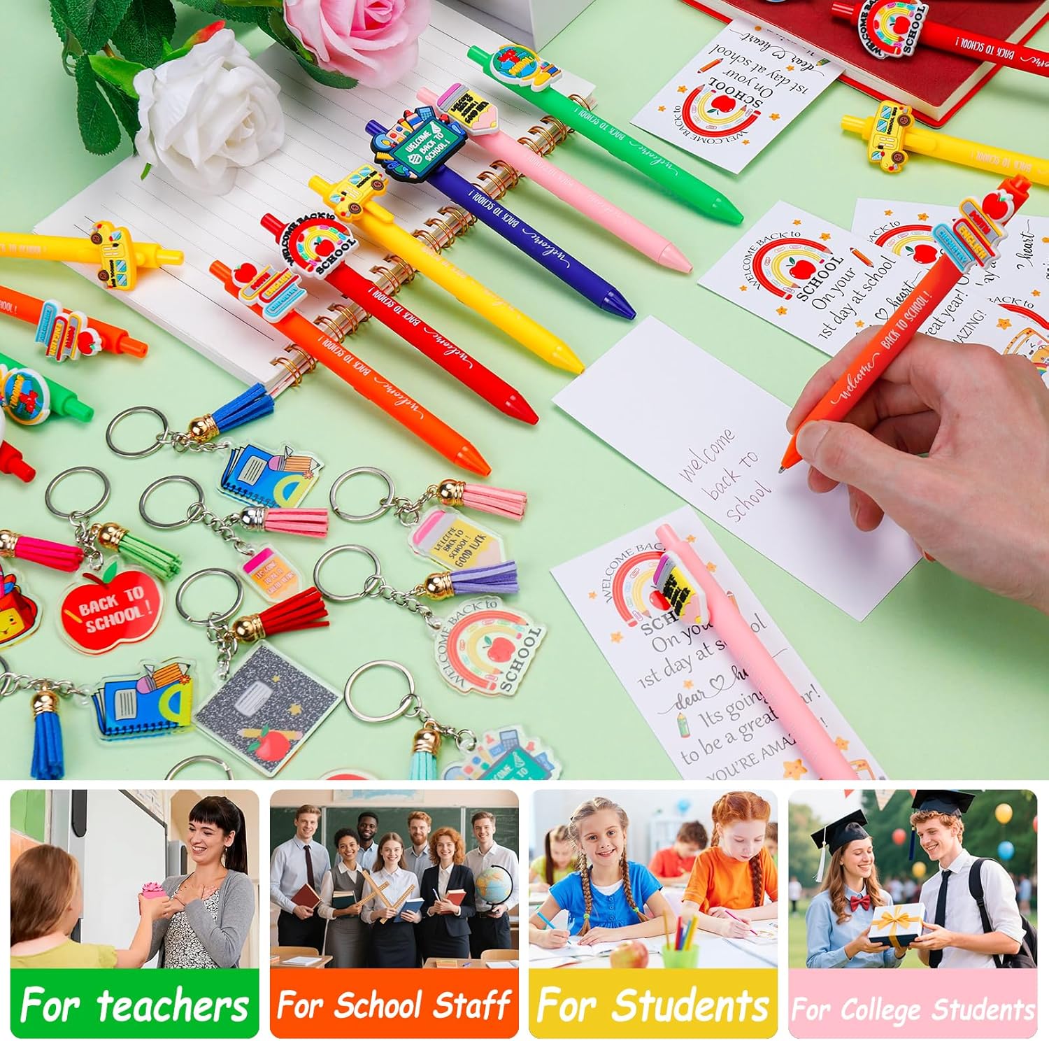 24 Piece Back to School Pens Keychains Greeting Cards Set