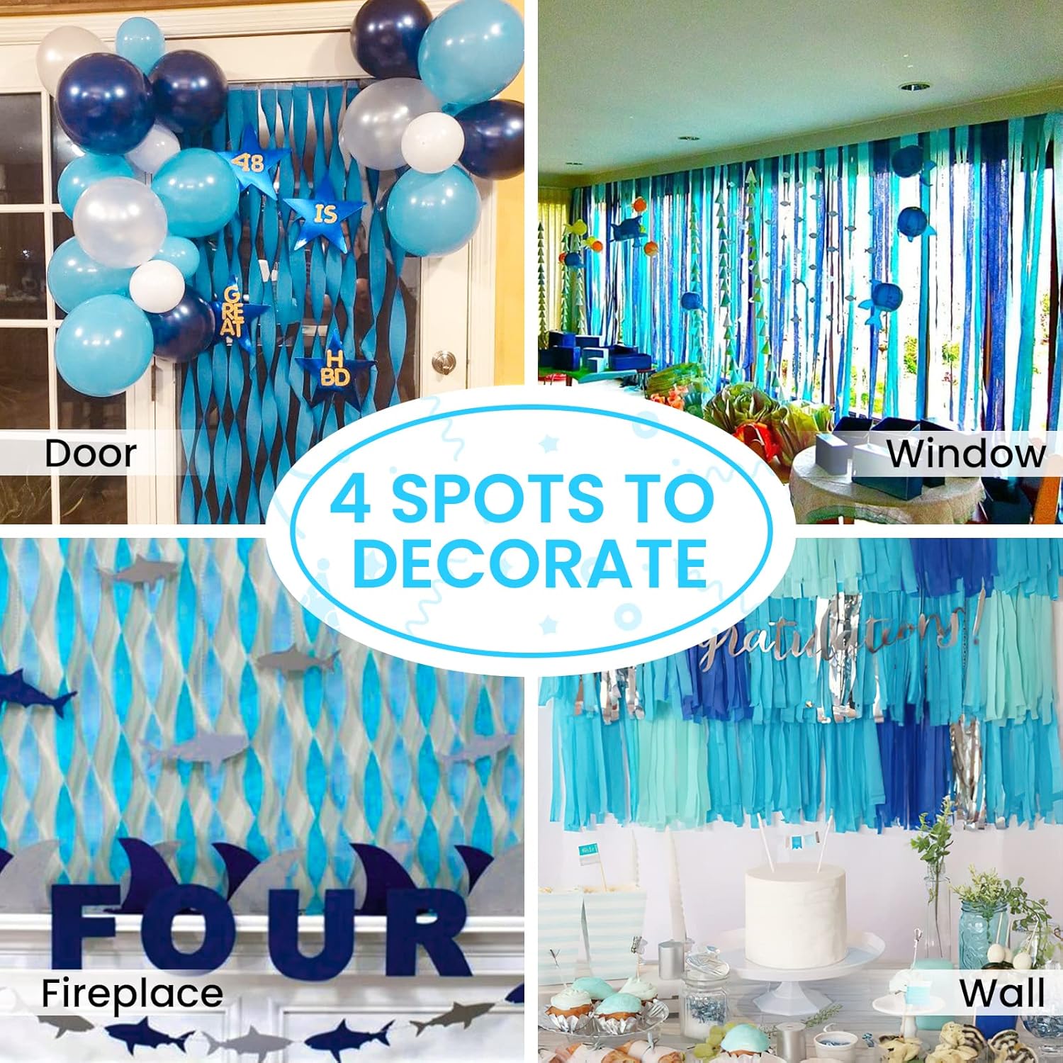 PartyWoo Crepe Paper Streamers 4 Rolls Light Blue