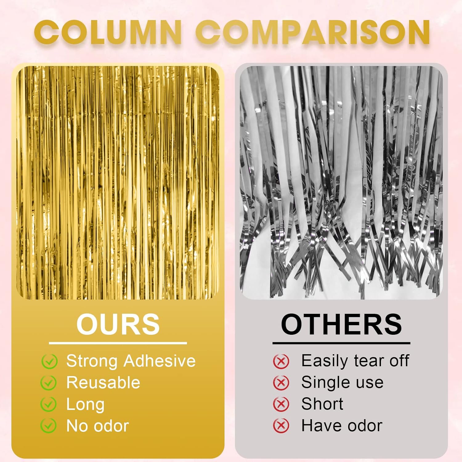 3 Pack Gold Foil Fringe Backdrop Curtains for Parties