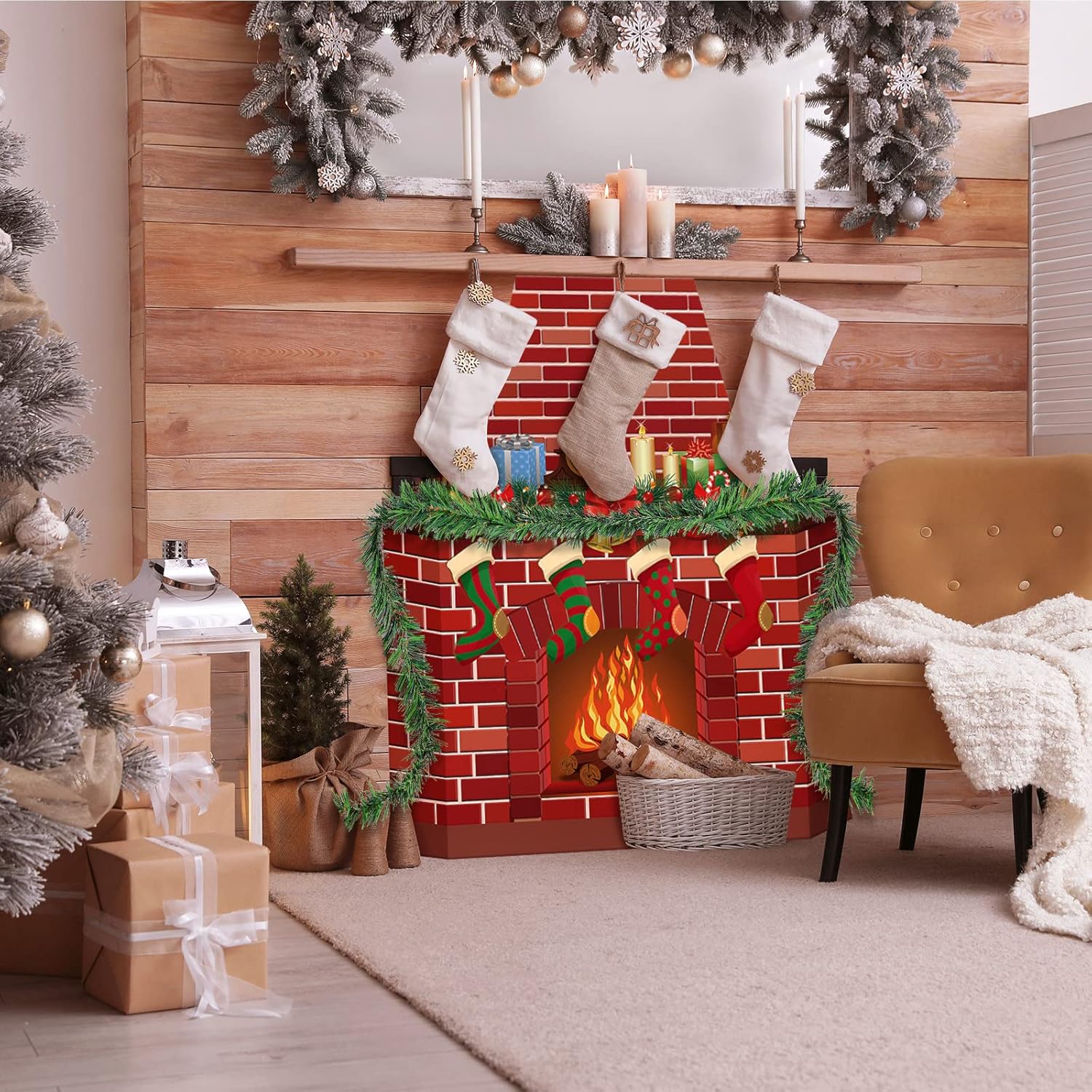 TaoBary Christmas Bulletin Board Fireplace Decoration Set