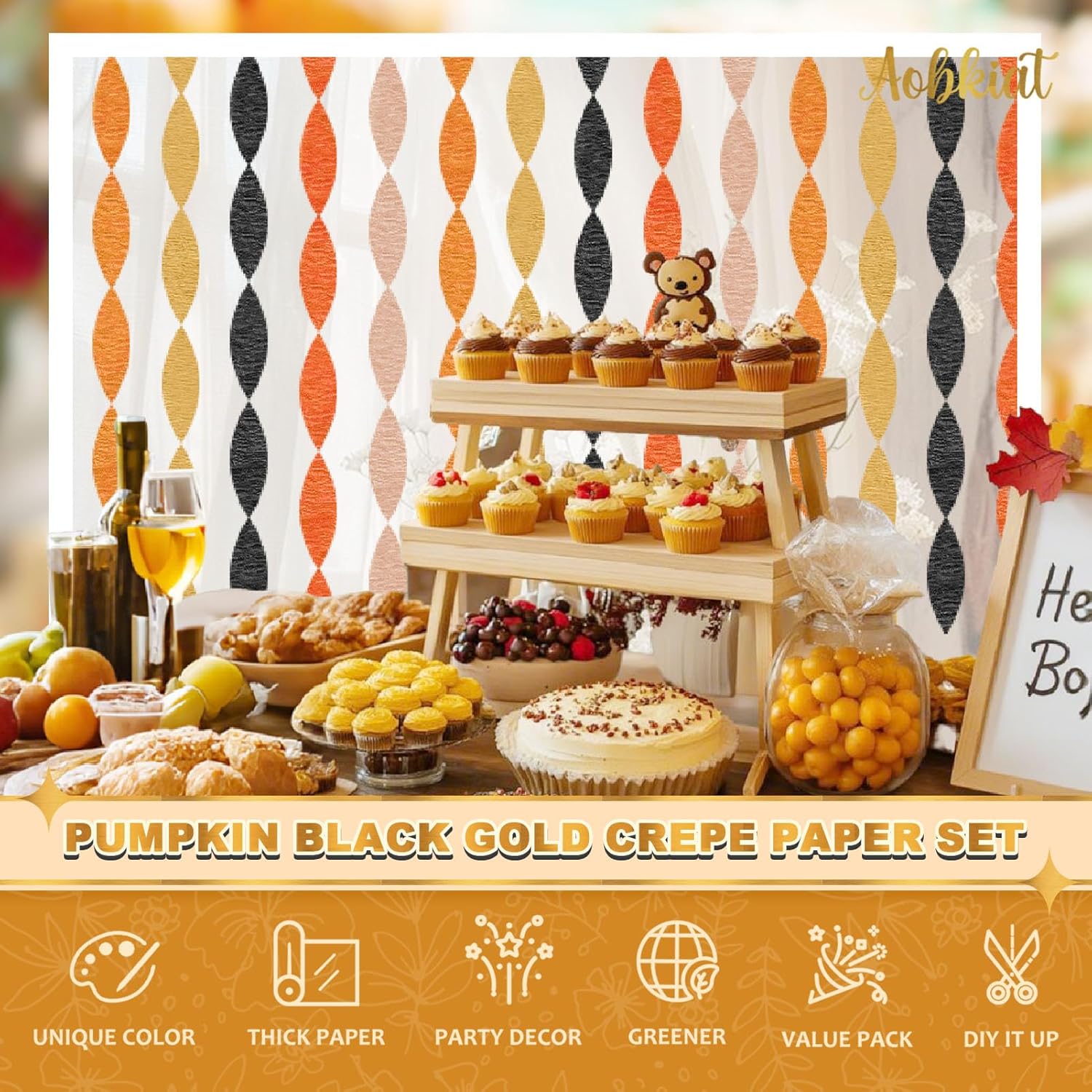 AOBKIAT Crepe Paper Streamers 5 Rolls for Fall Decorations