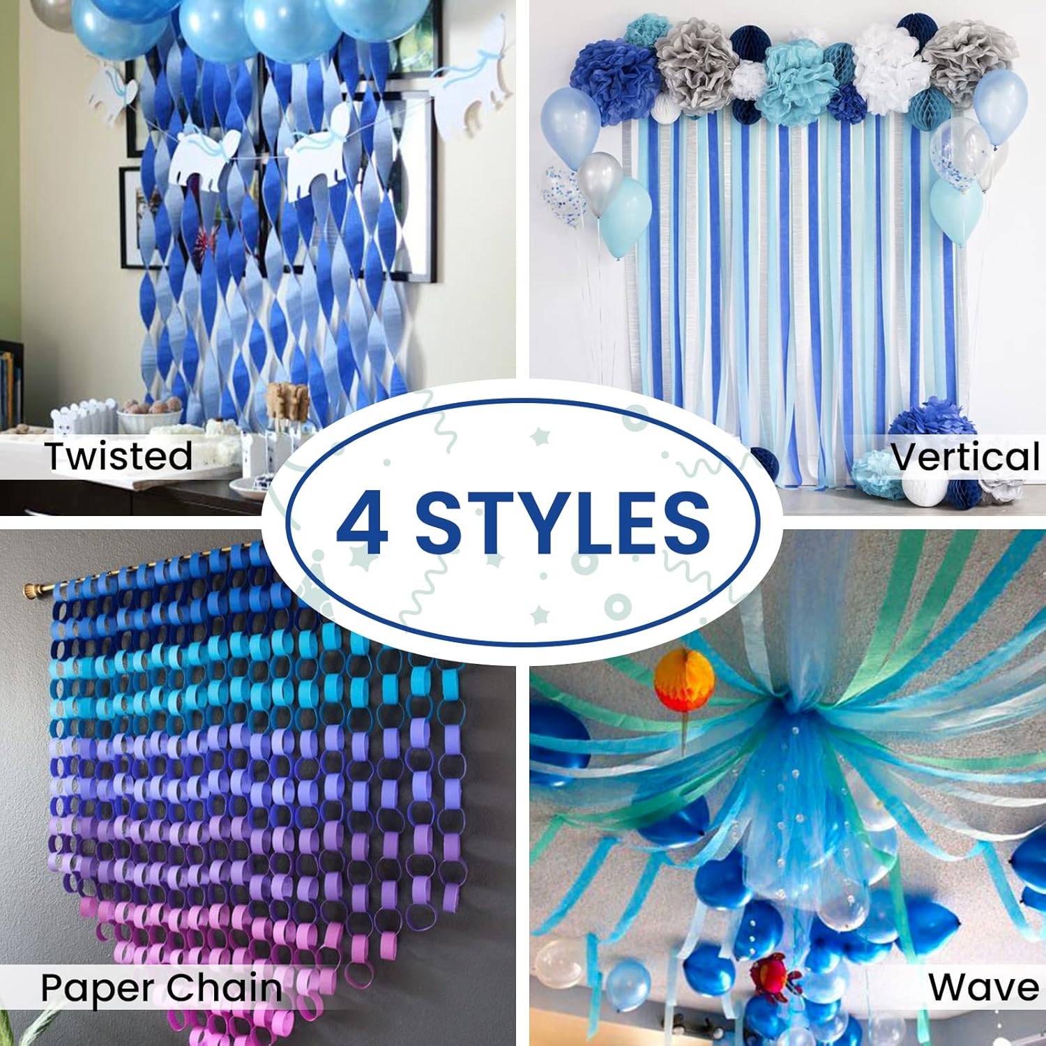 PartyWoo Crepe Paper Streamers 6 Rolls 492ft