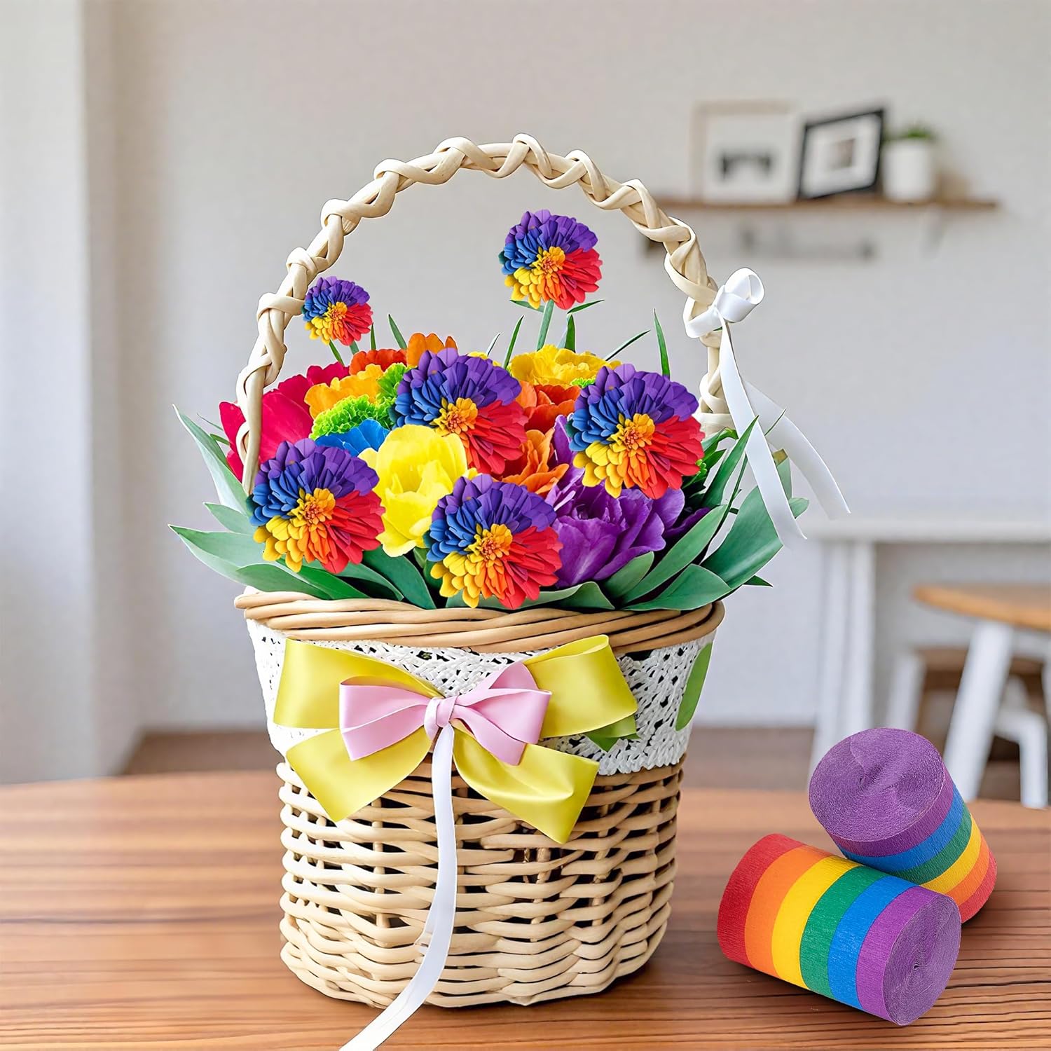 Tlswshsy 12 Rolls Rainbow Crepe Paper Streamers