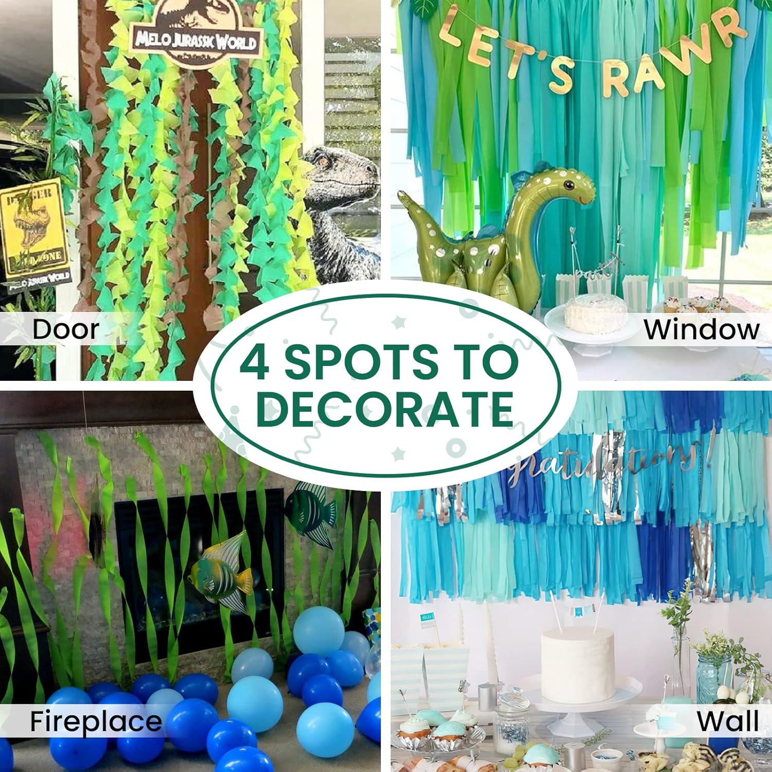 PartyWoo Crepe Paper Streamers 6 Rolls 492 Feet Blue Pastel Green and Lime