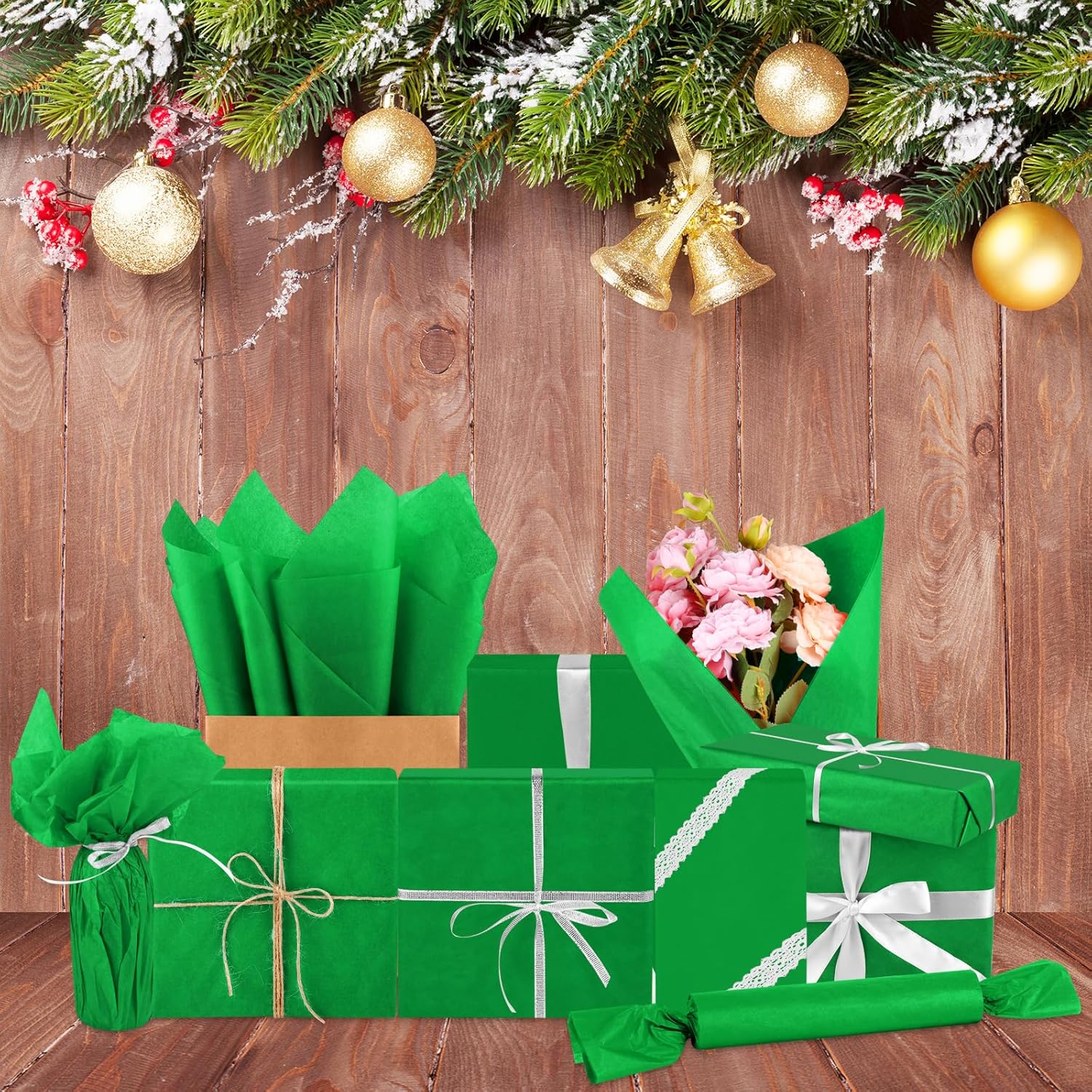 Morcheiong 60 Sheet Green Tissue Paper for Art and Wrapping
