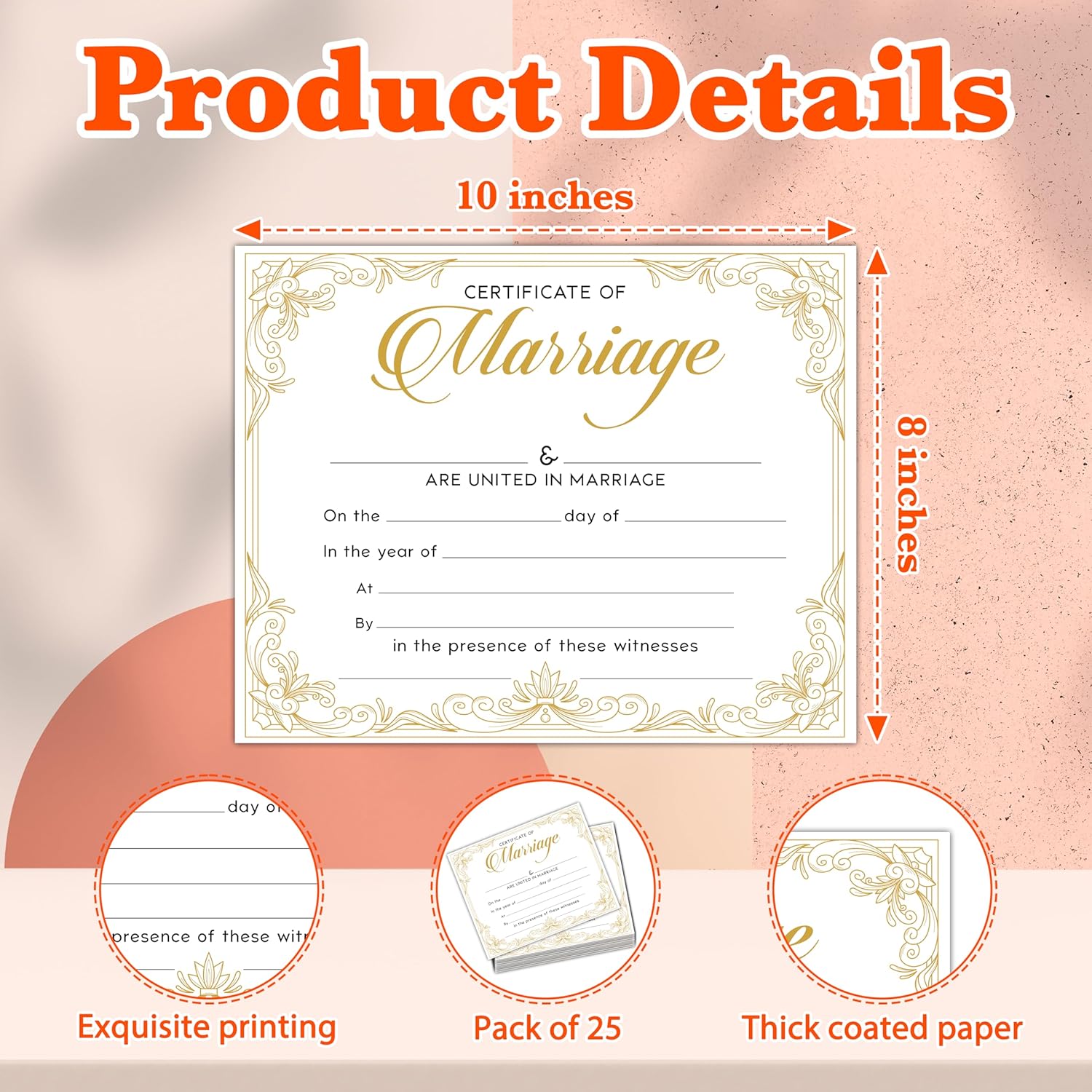 Marriage Certificates for Newlyweds 25Pcs Gold Foil Edges