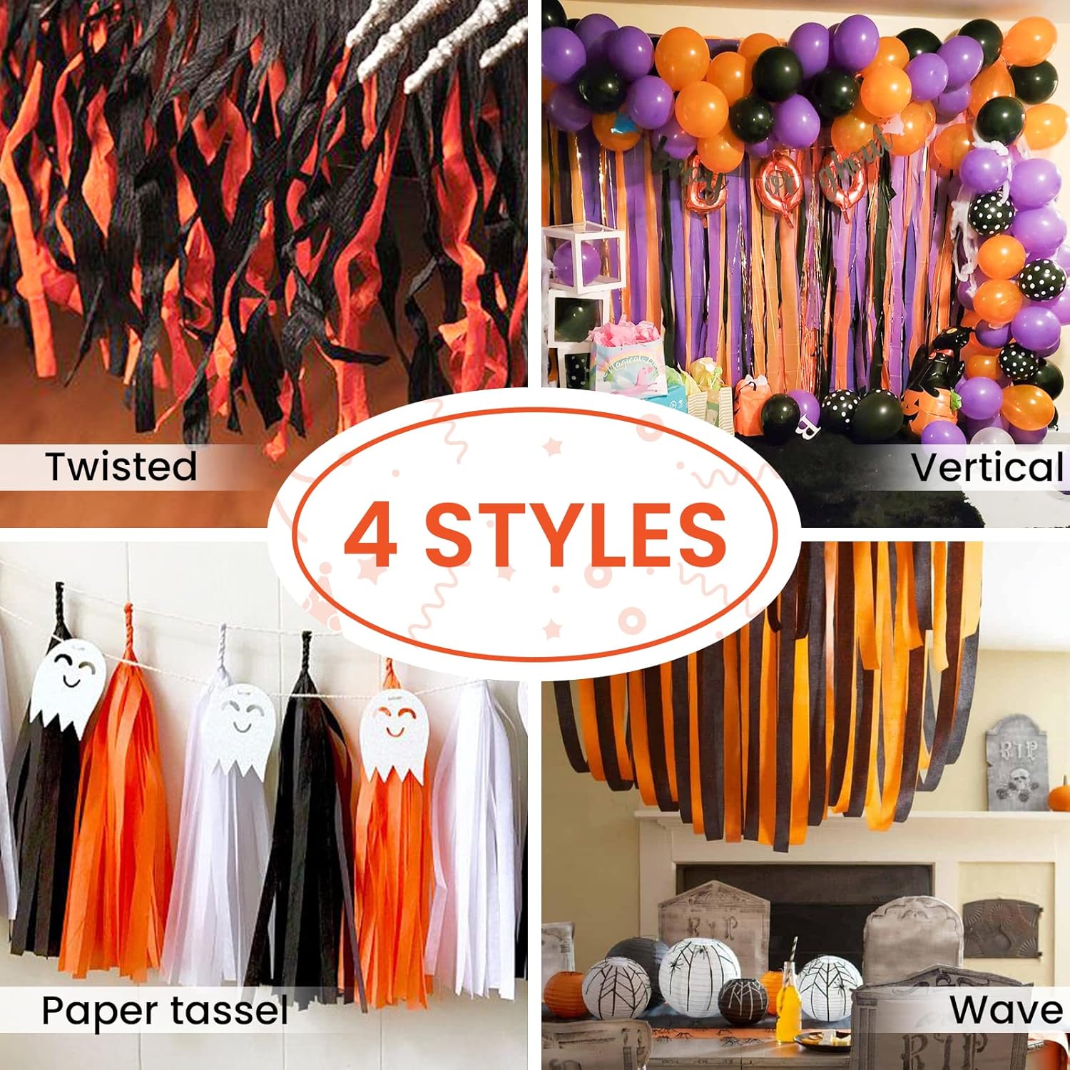 PartyWoo Crepe Paper Streamers 6 Rolls Halloween Decor