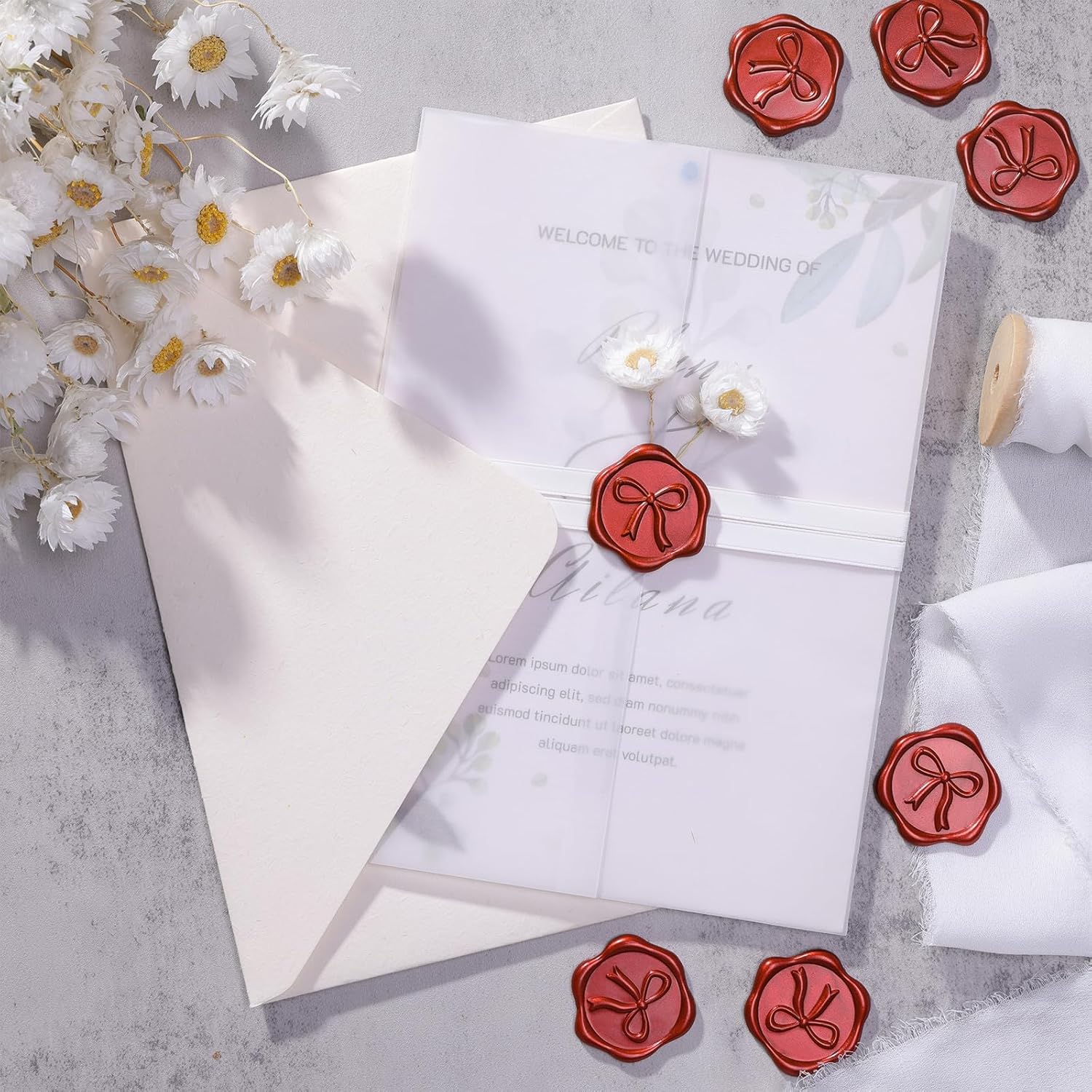 UNIQOOO 3D Bow Wax Seal Stickers 50 Pcs Burgundy Red Seals