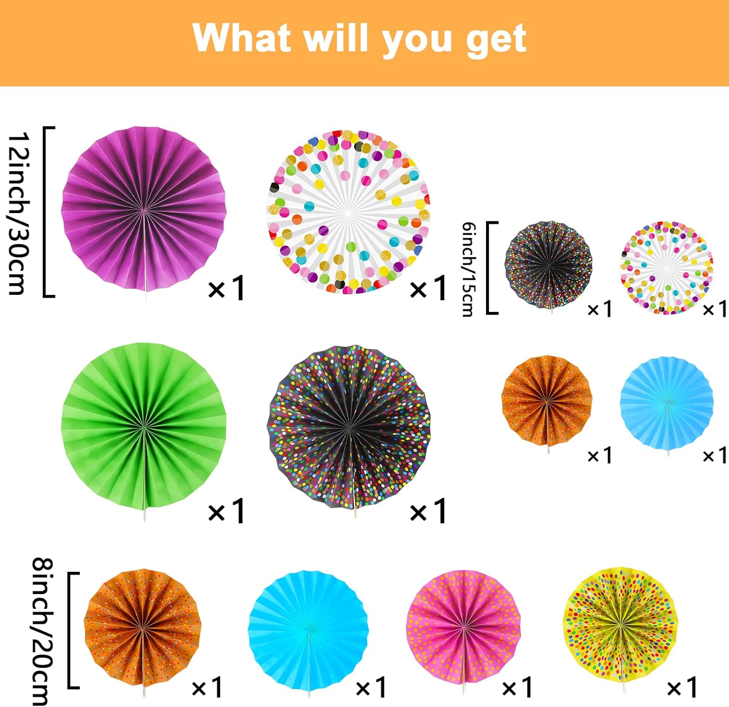 12 Piece Confetti Hanging Paper Fans for Classroom Decorations