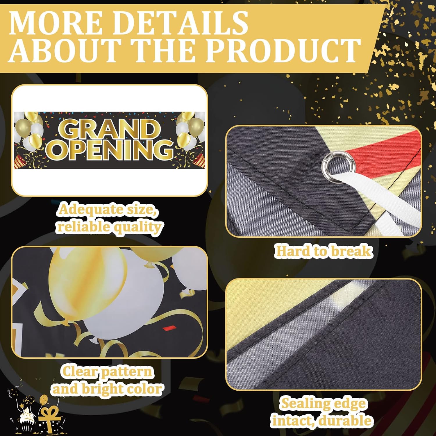 Grand Opening Banner 3x10 ft Oxford Cloth Sign and Hanging Rope