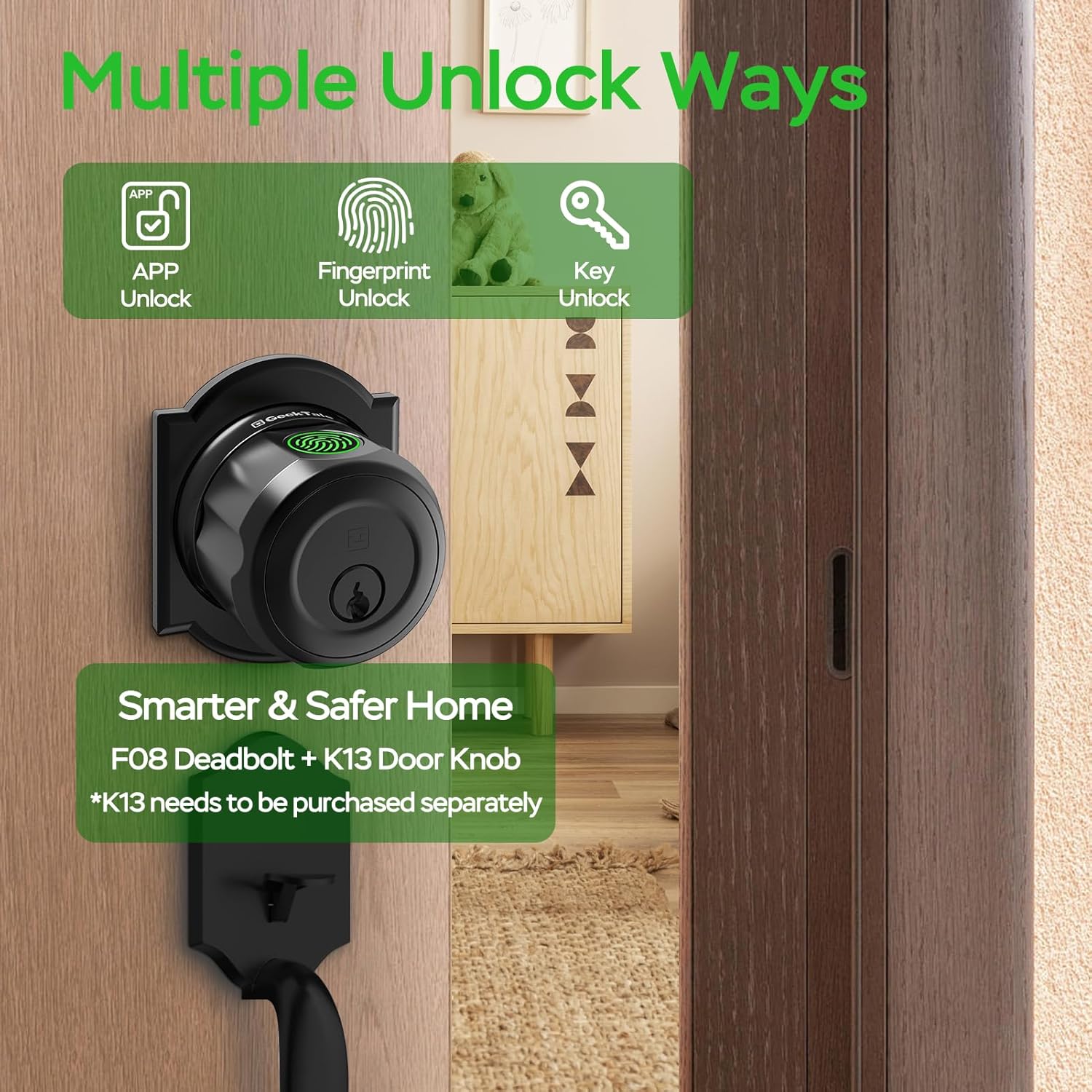 GeekTale Smart Deadbolt Door Lock with Biometric Fingerprint and App Control