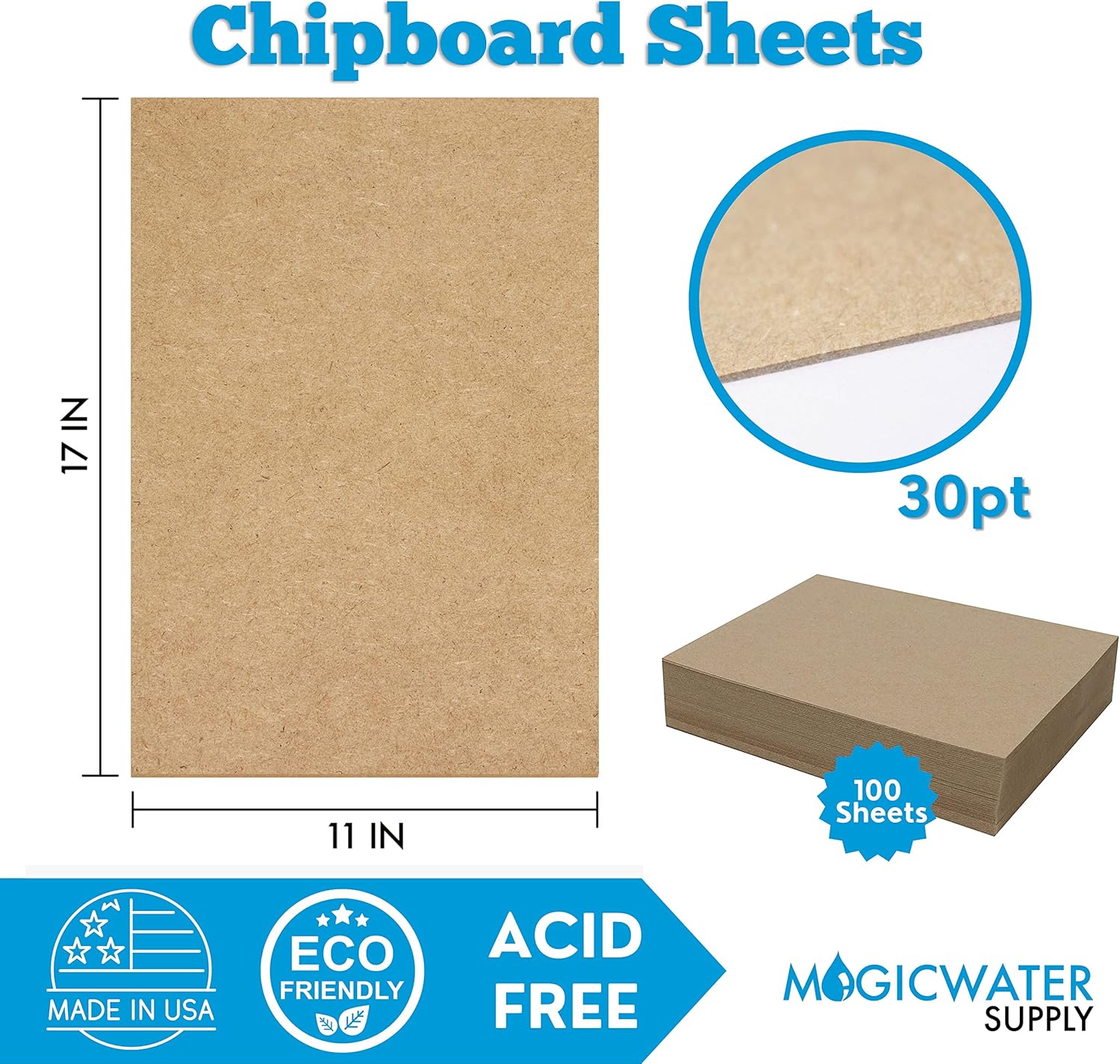 100 Chipboard Sheets 11x17 Inch 30pt Brown Kraft Cardboard