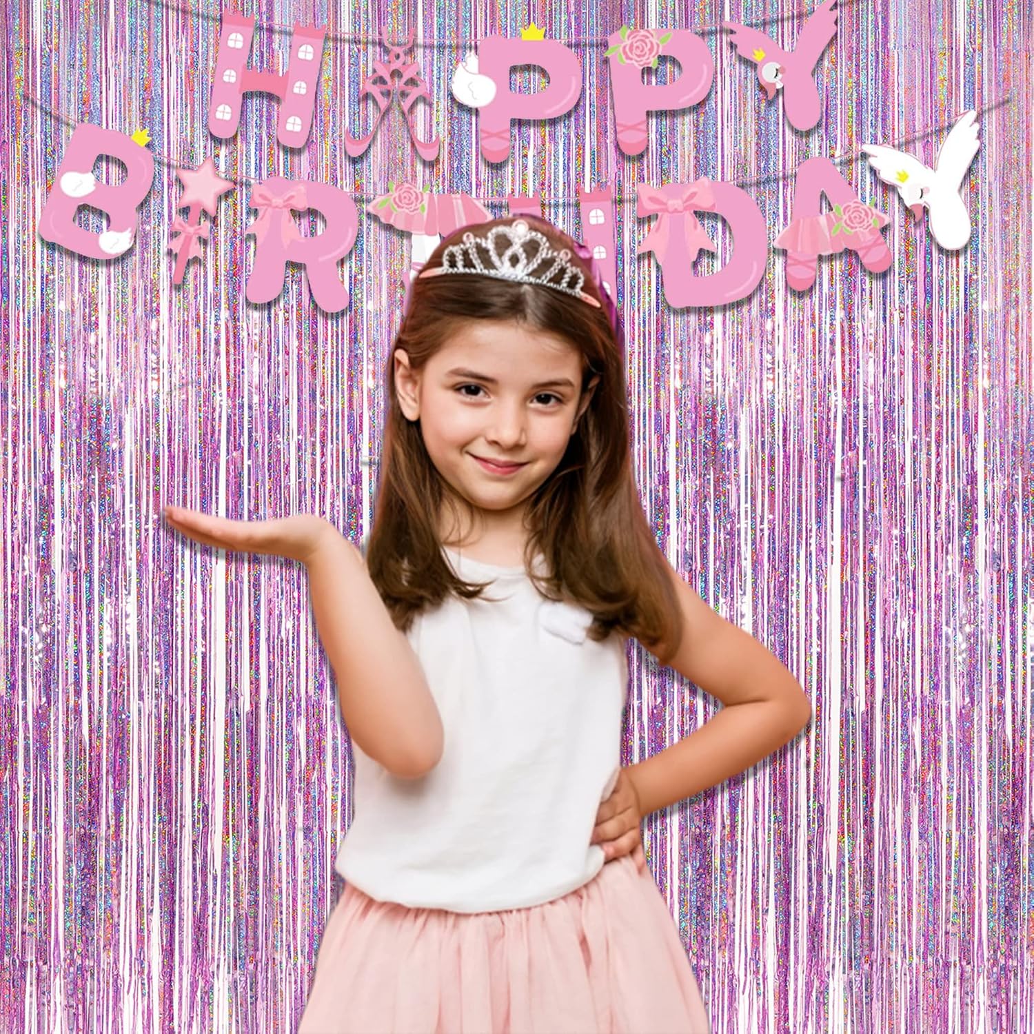 Pink Tinsel Curtain Party Backdrop - 2 Packs