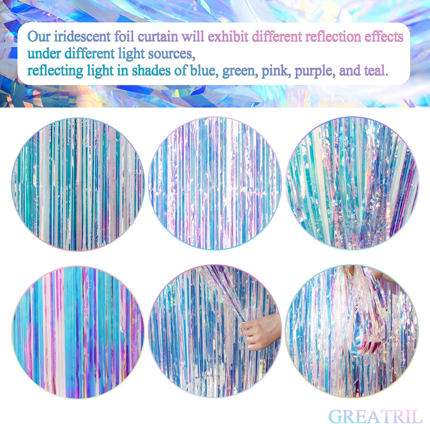 GREATRIL Iridescent Party Streamers Backdrop 2 PCS