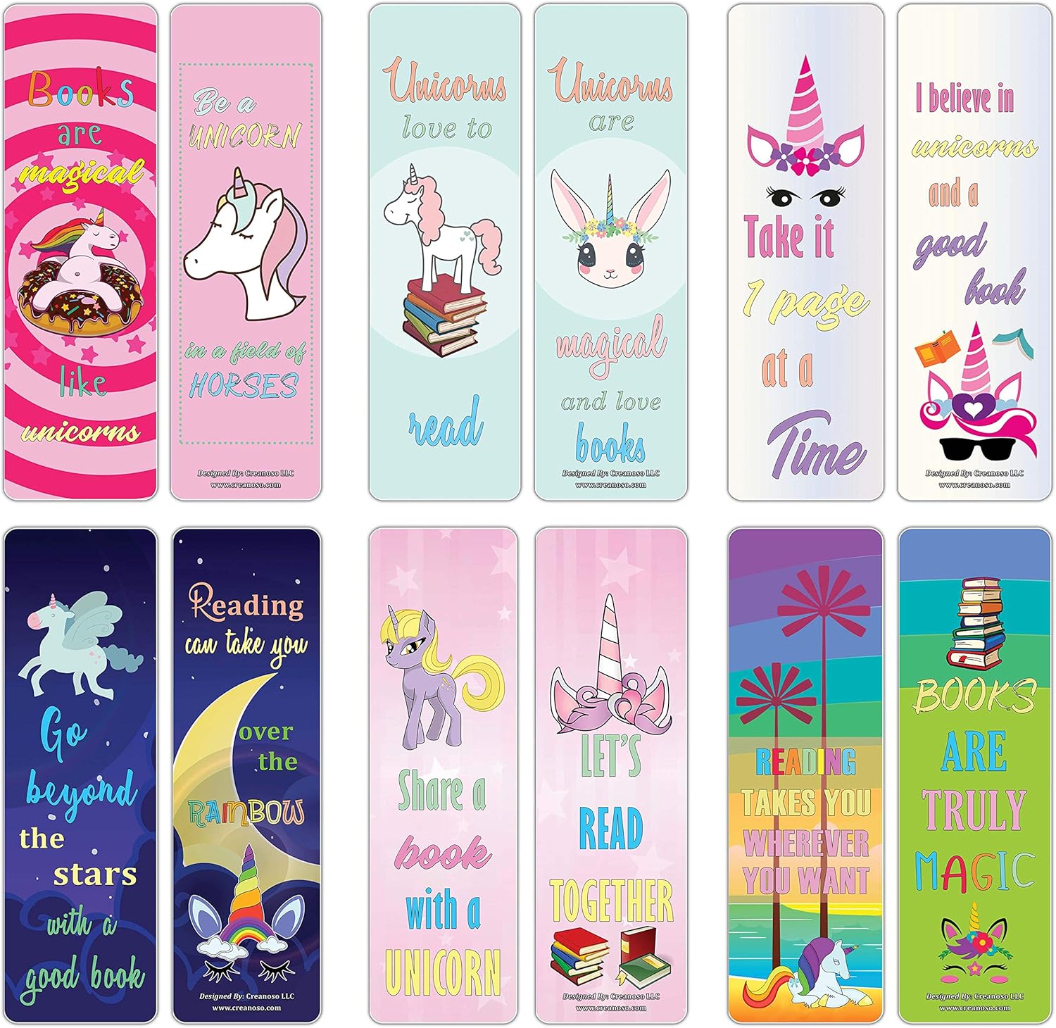 Creanoso Cool and Amazing Unicorn Bookmarks 30-Pack