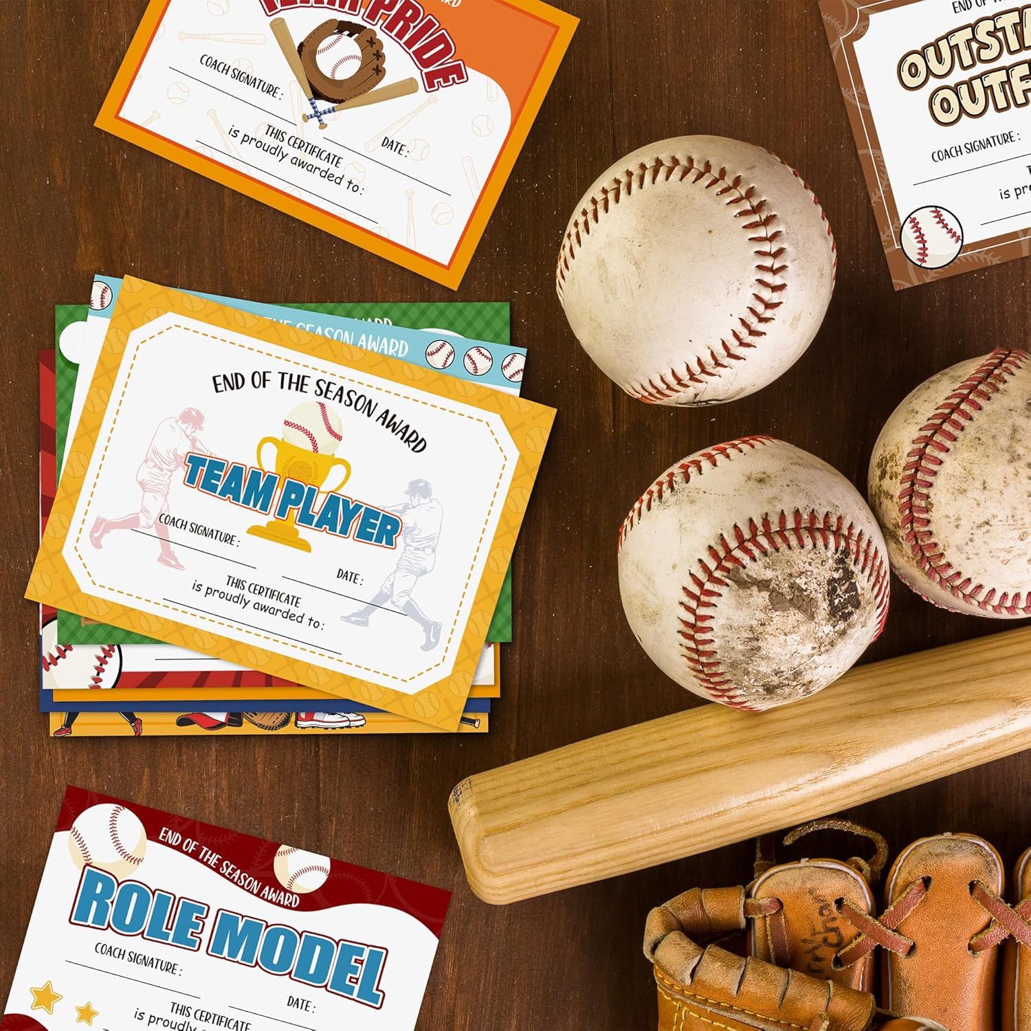 Baseball Achievement Certificates 60Pcs Set