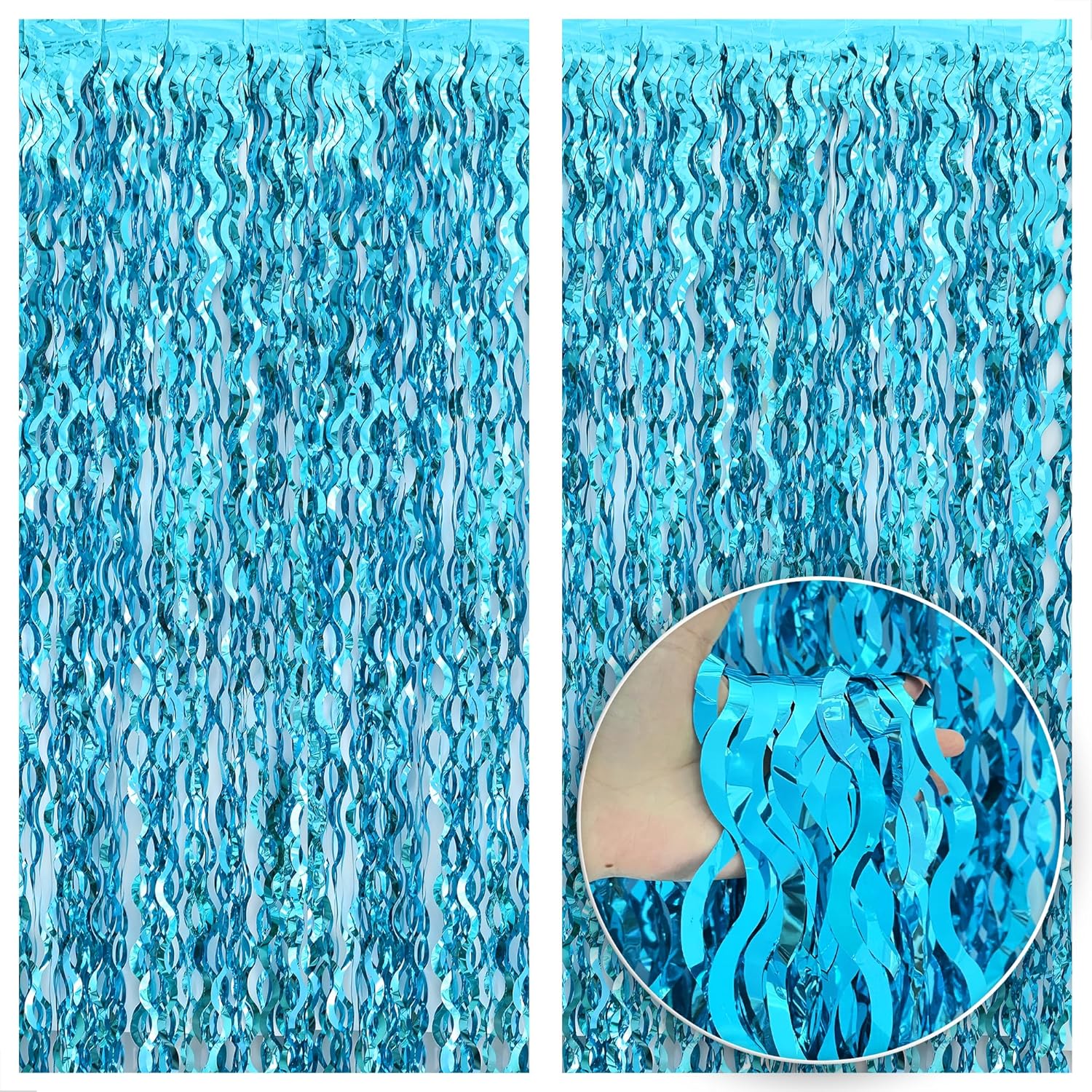 KatchOn XtraLarge Wavy Blue Foil Fringe Curtain - Pack of 2