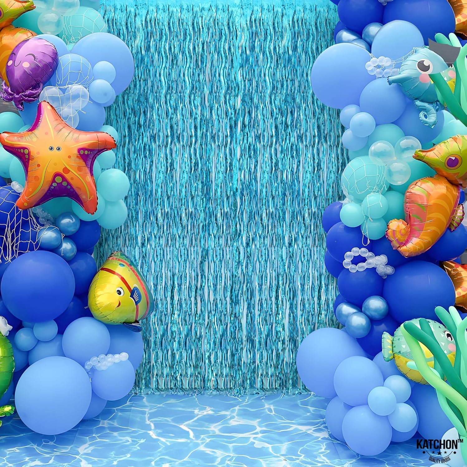 KatchOn XtraLarge Wavy Blue Foil Fringe Curtain - Pack of 2