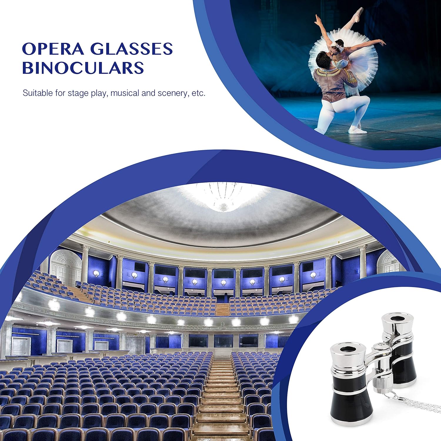 Aomekie 3X25 Opera Binoculars Compact Folding with Chain for Adults