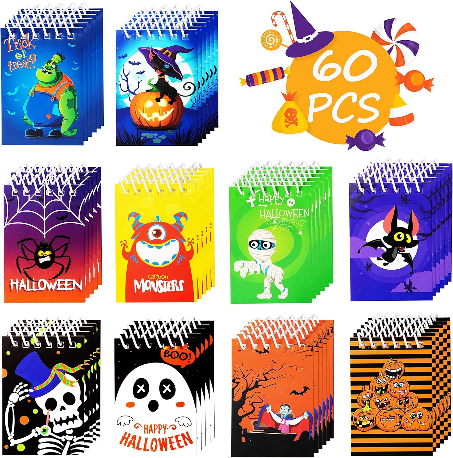 90shine 60PCS Halloween Notepads Party Favors for Kids