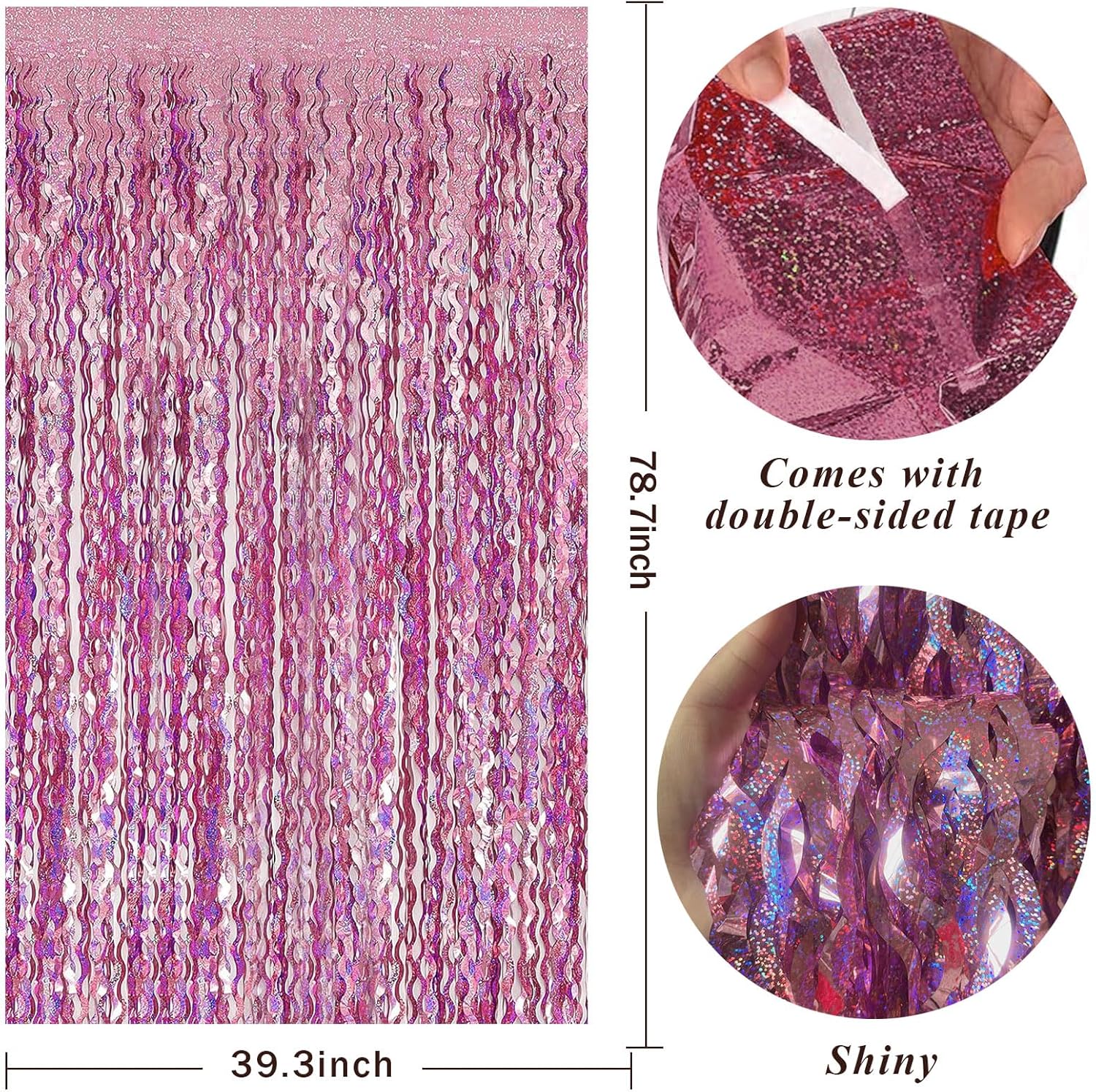Pink Wavy Tinsel Foil Curtain Backdrop