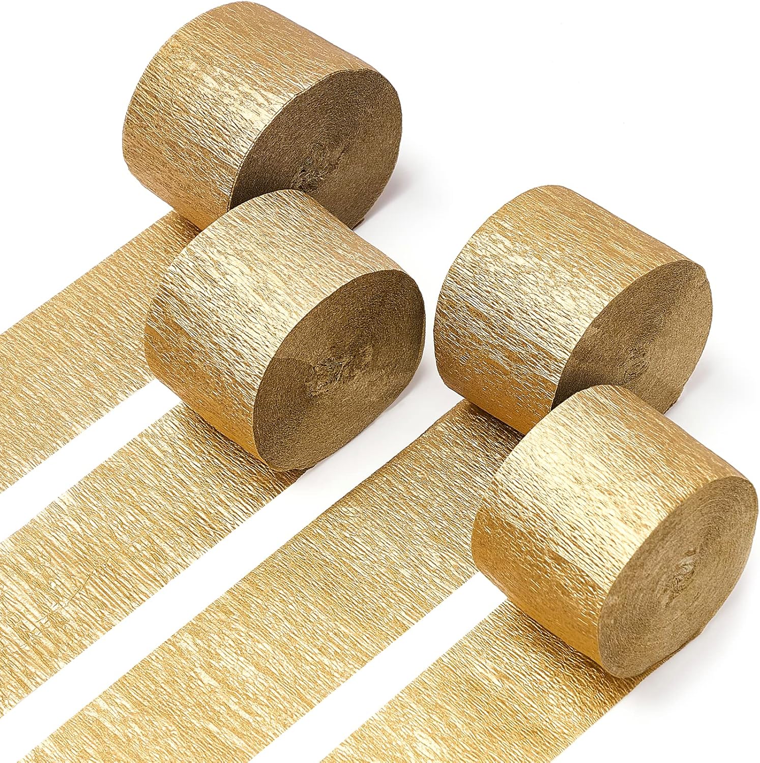 PartyWoo Gold Crepe Paper Streamers 4 Rolls 328ft
