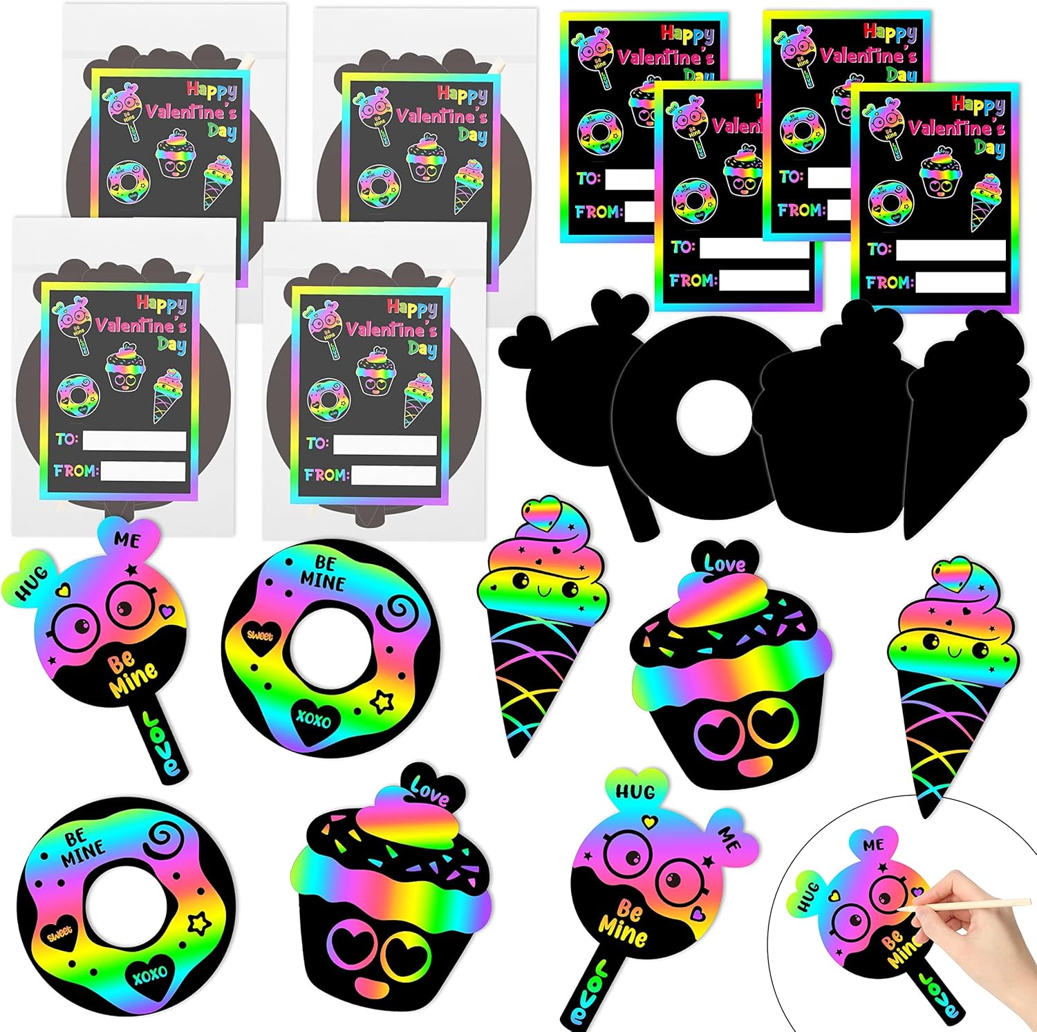 Haooryx 24-Piece Scratch Art Rainbow Bookmarks DIY Kit
