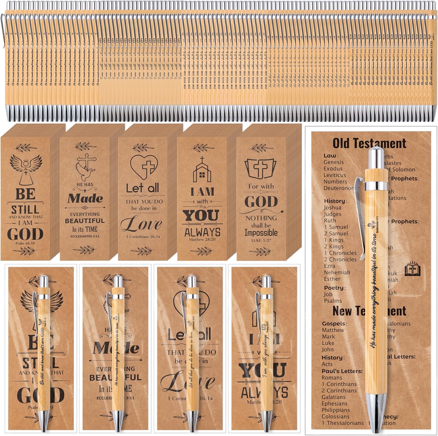 Haooryx Christian Bible Pen Bookmark Set 100 Pieces