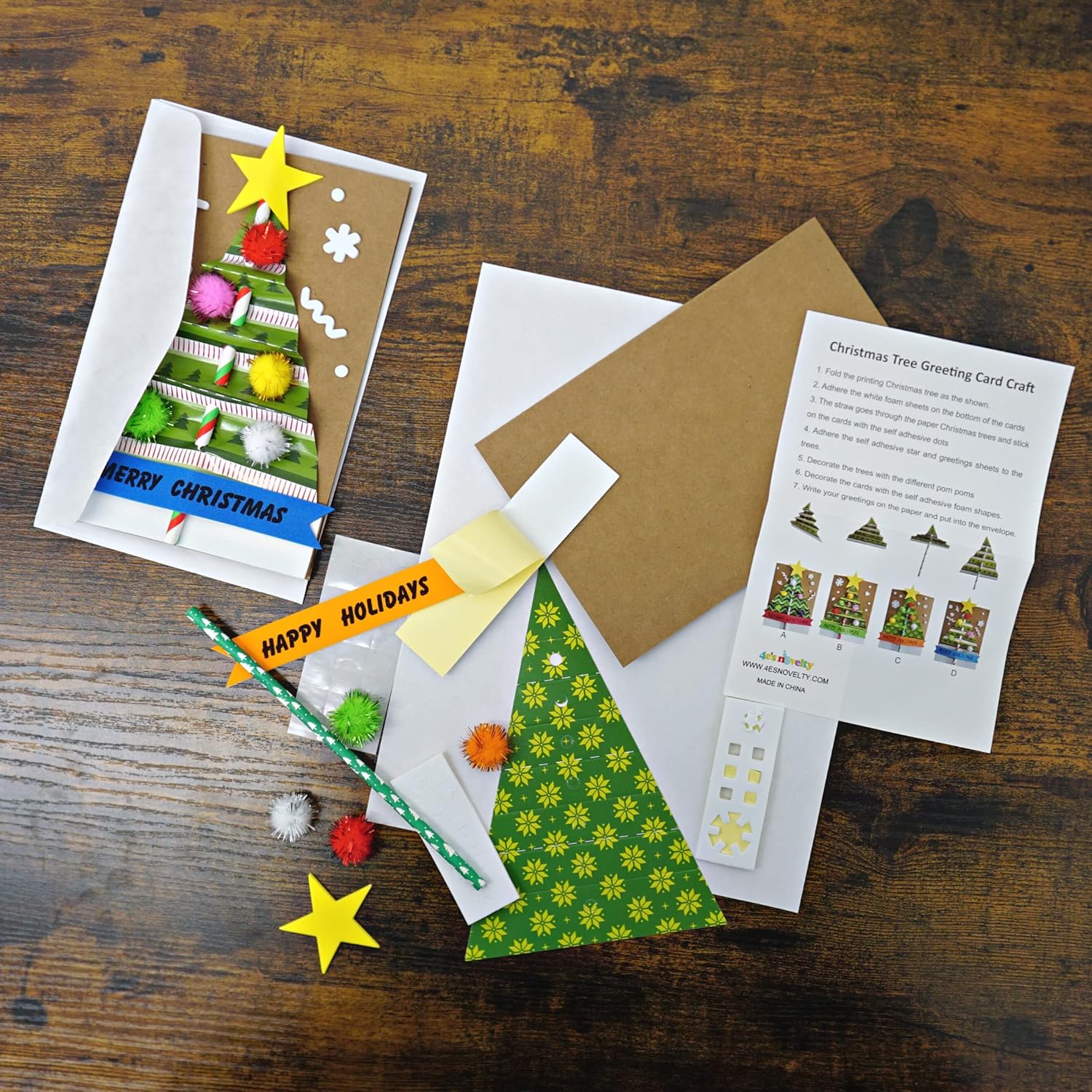 4Es Novelty Christmas Card Craft Kit for Kids 12 Pack