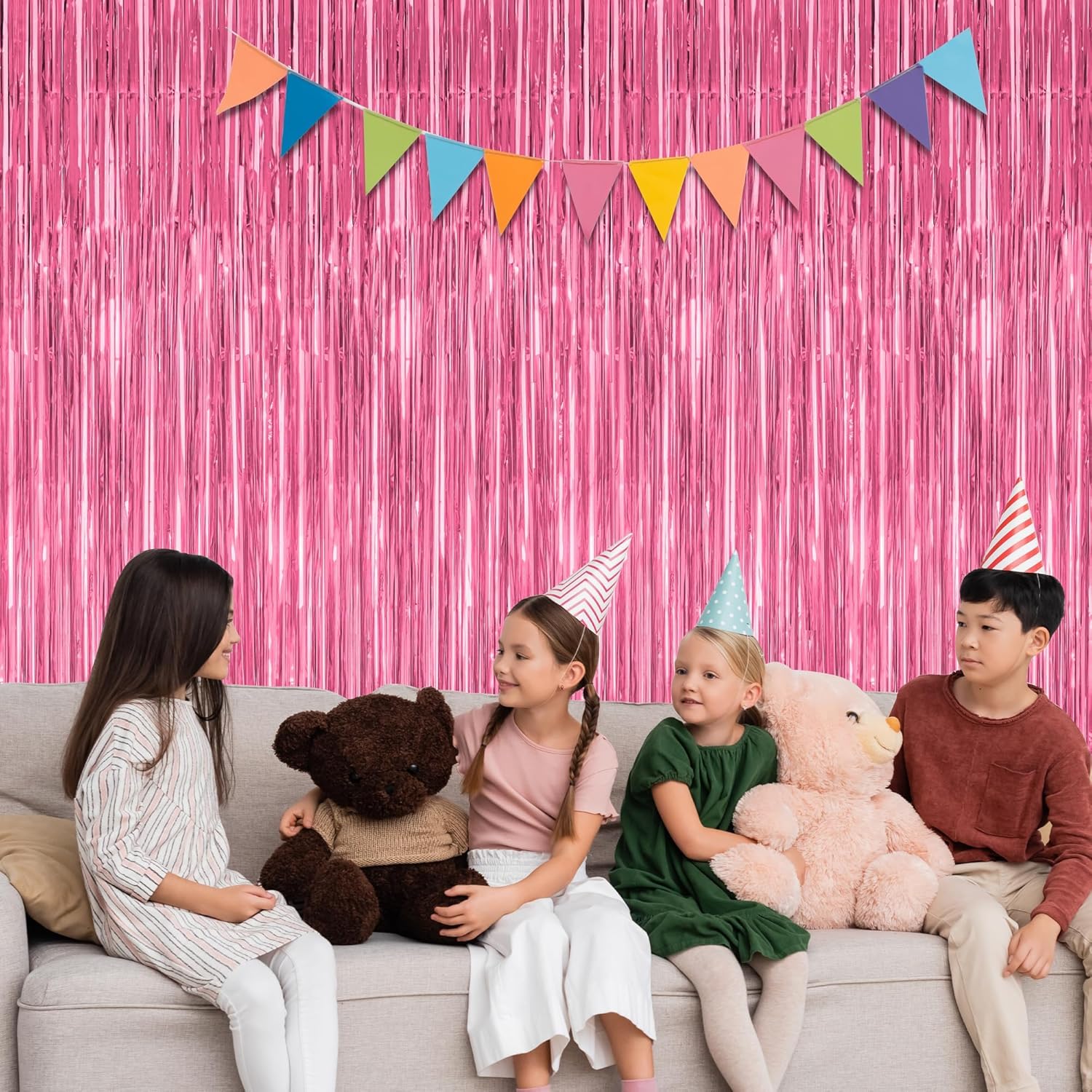 2 Pack Pink Tinsel Backdrop Curtains