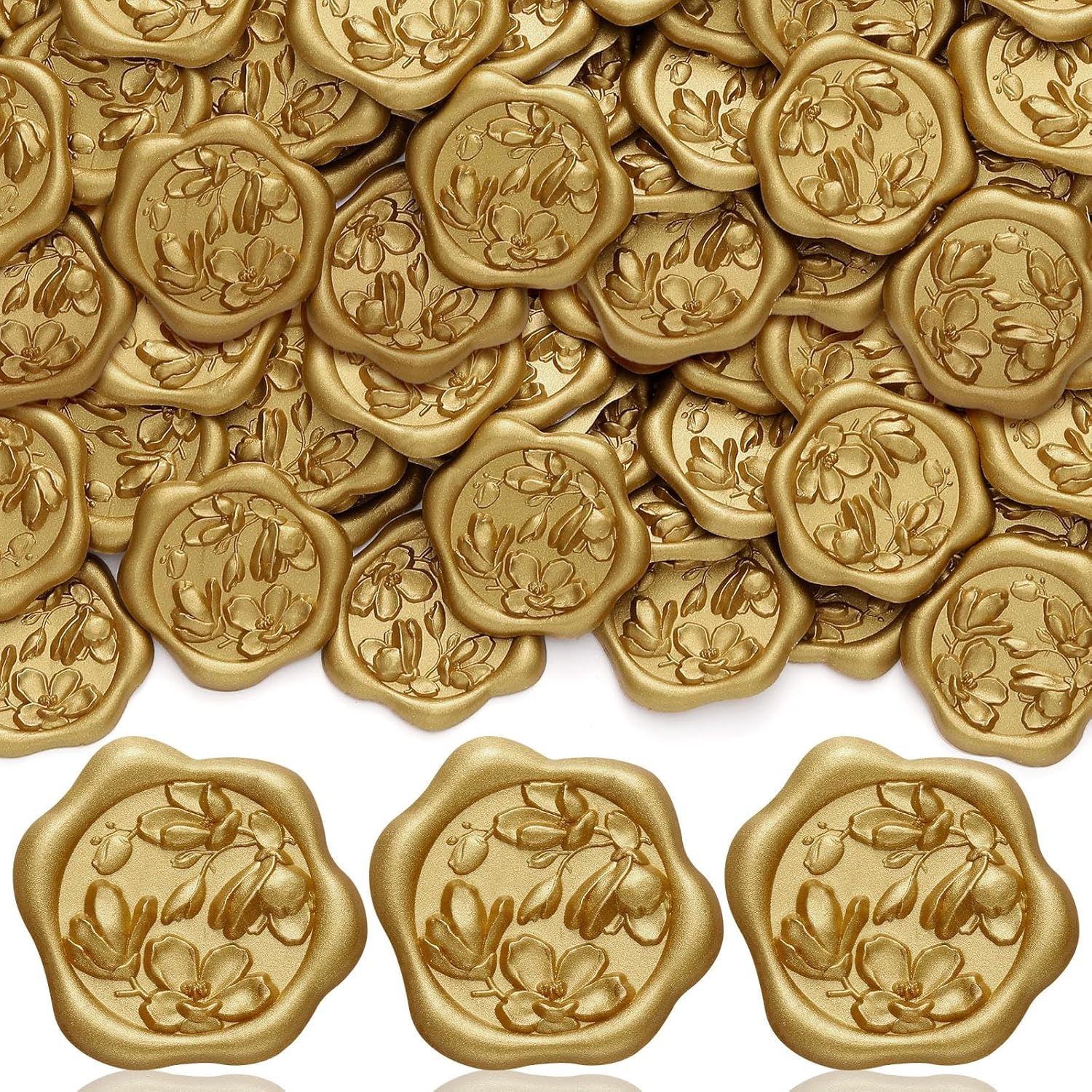 100pcs 3D Magnolia Wax Seal Stickers Antique Gold