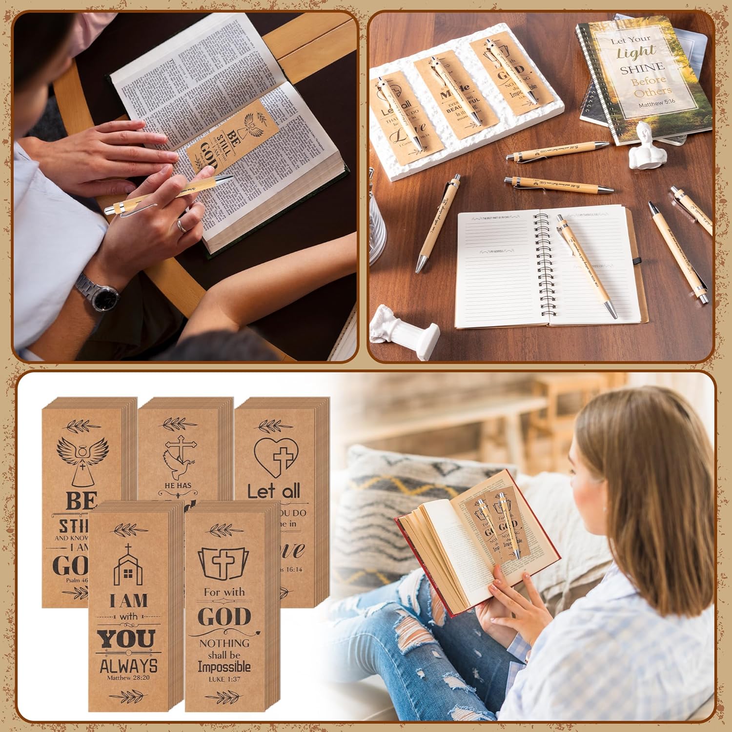 Haooryx Christian Bible Verse Bamboo Bookmark Set