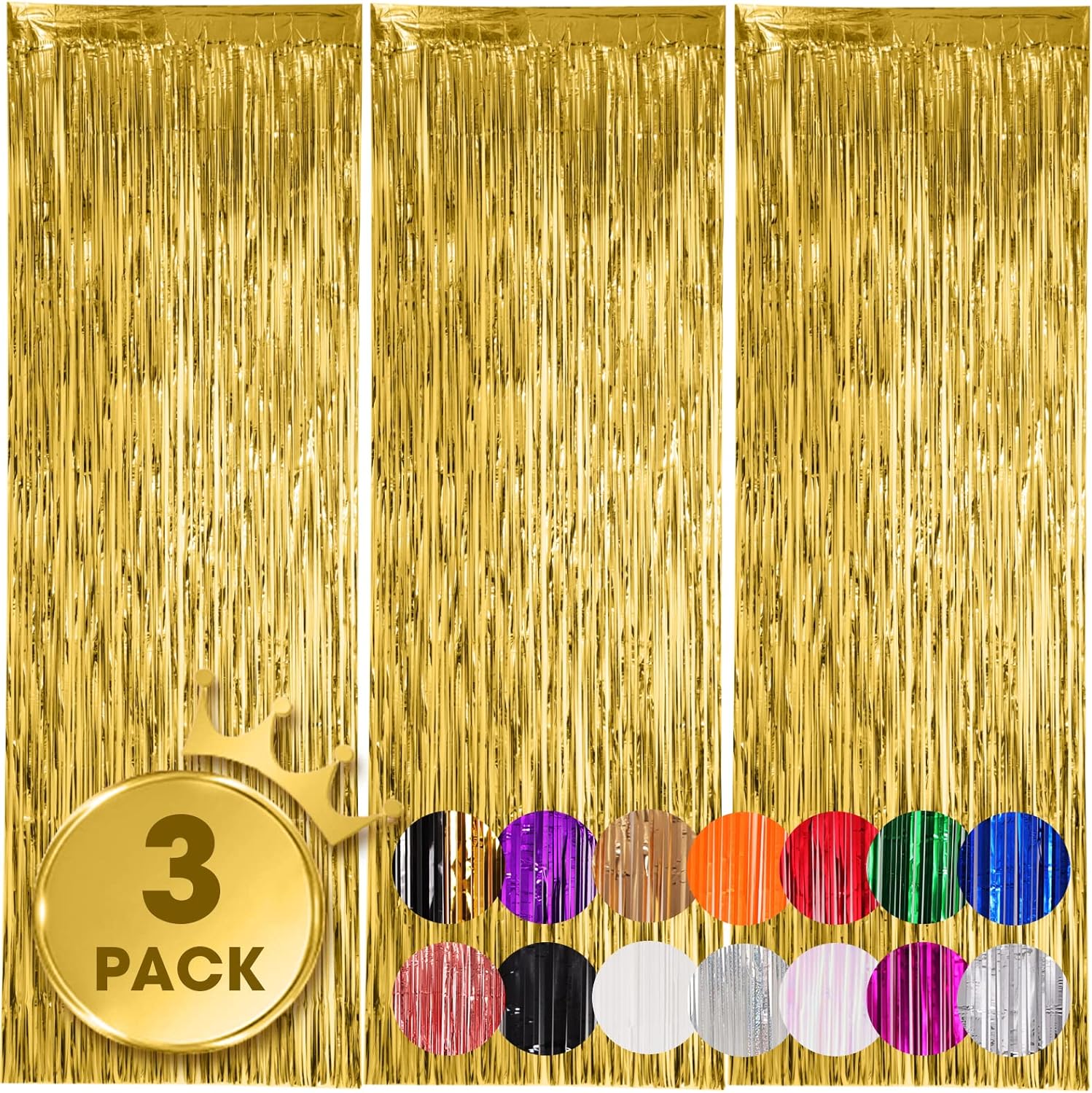 3 Pack Gold Foil Fringe Backdrop Curtains for Parties