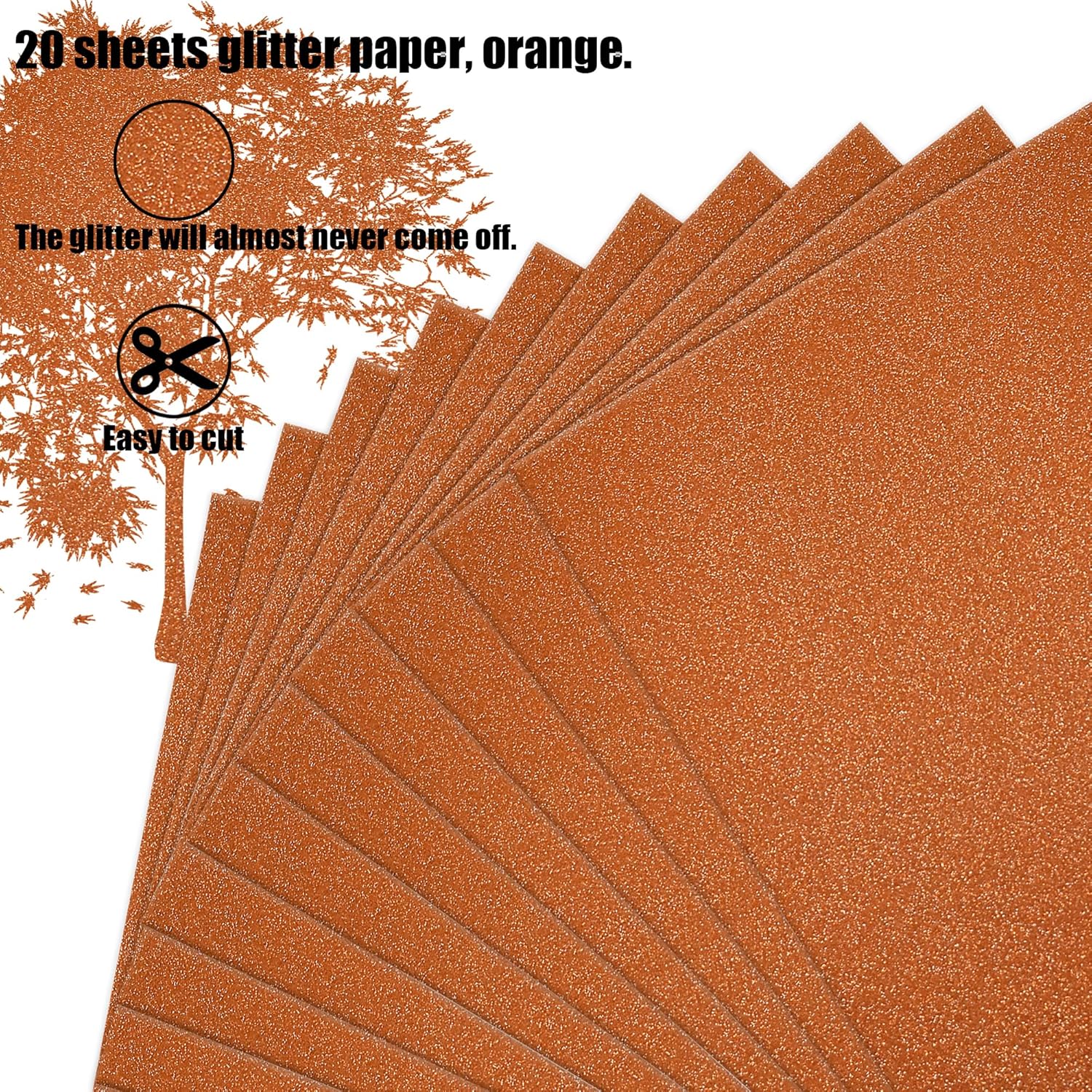 FEILIBAY 20 Sheets Orange Glitter Cardstock Paper A4 Size