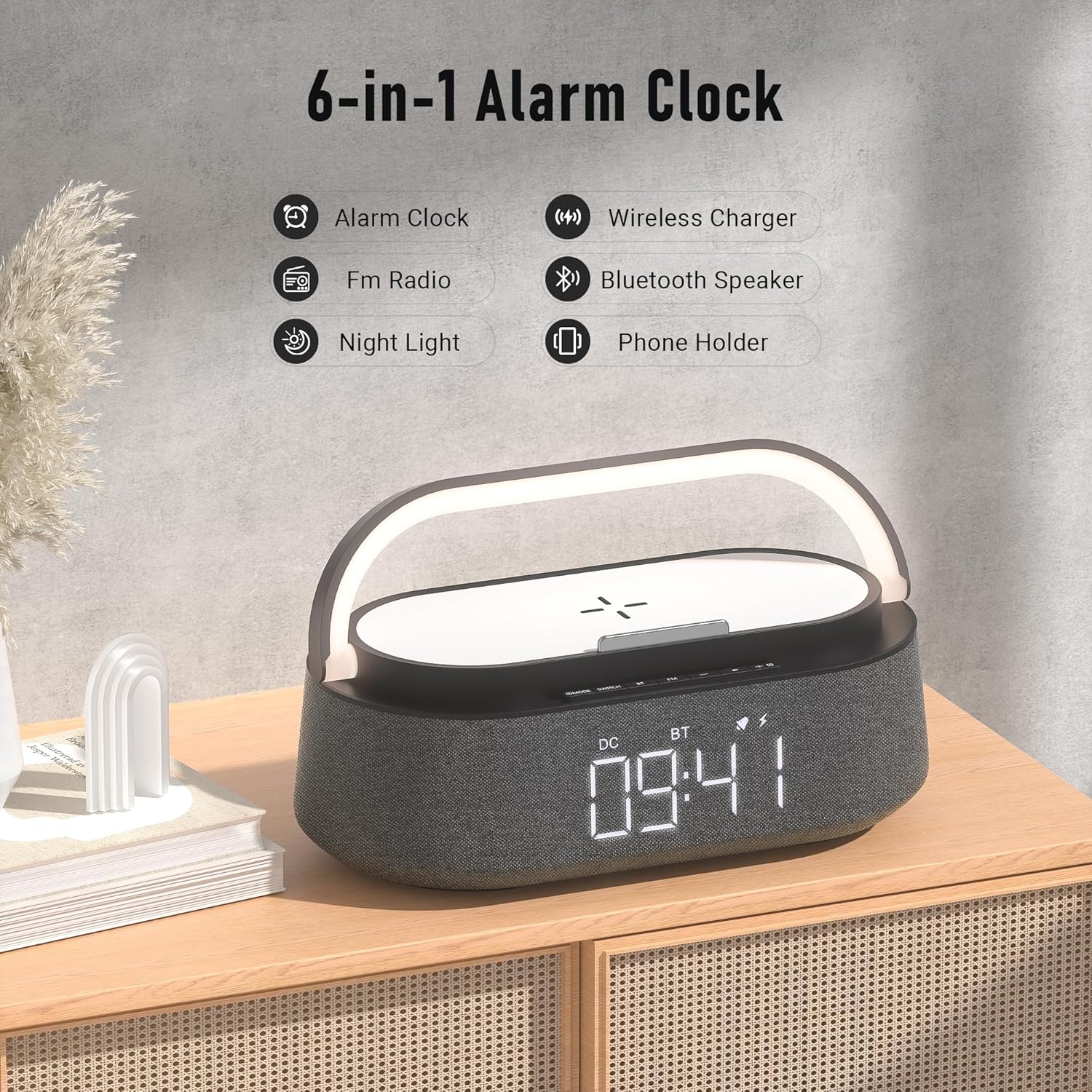 FREEFISH 6-in-1 Bluetooth Speaker with Wireless Charger and Night Light