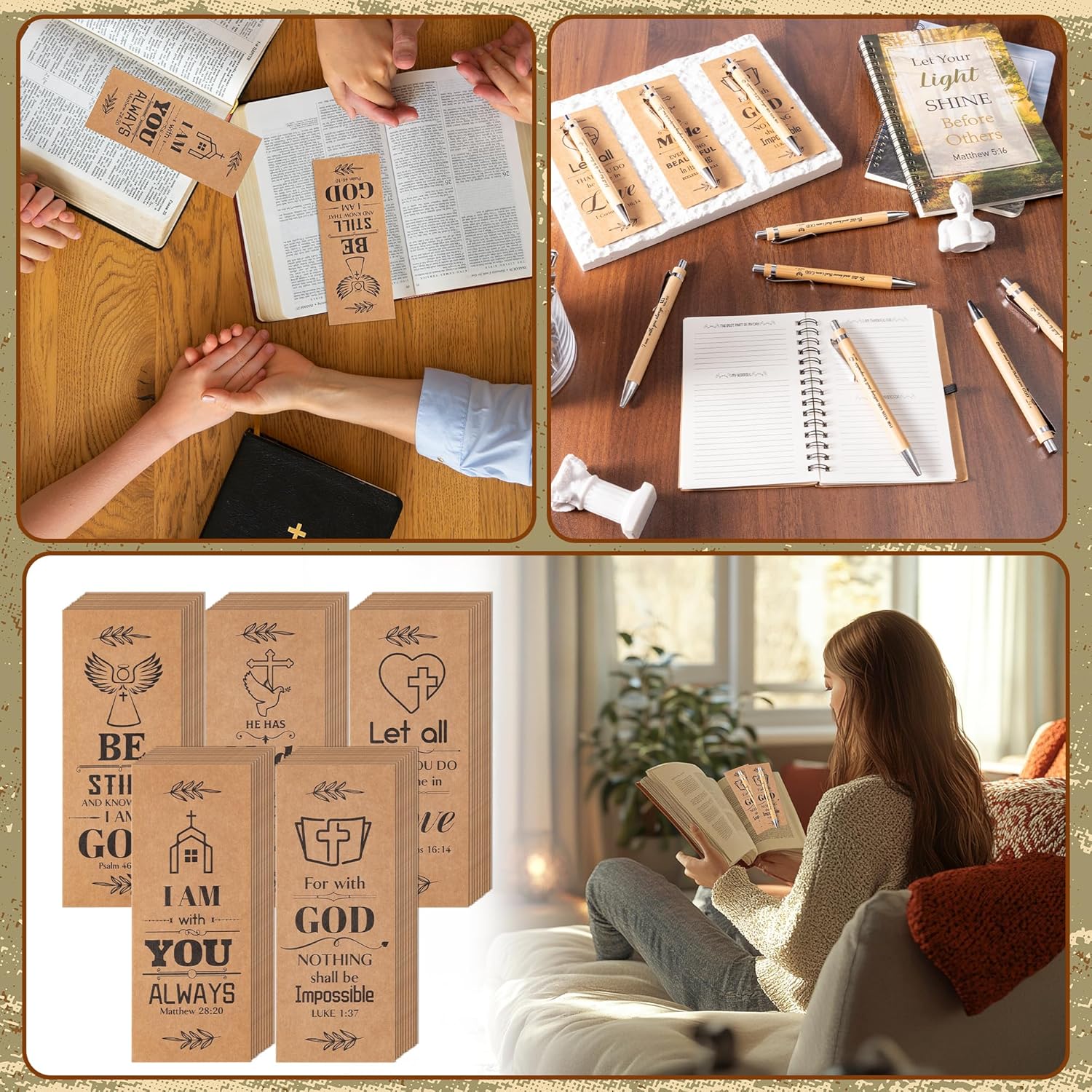 Haooryx Christian Bible Pen Bookmark Set 100 Pieces