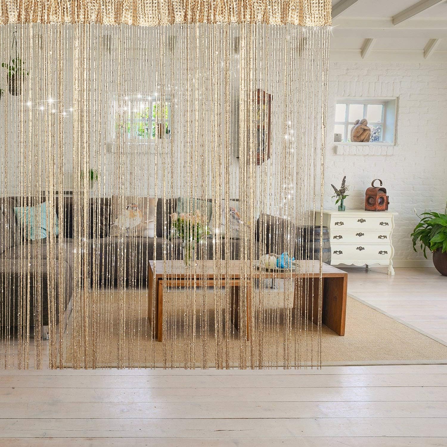 WILLBOND 4 Pcs Glitter String Curtains with Fringe