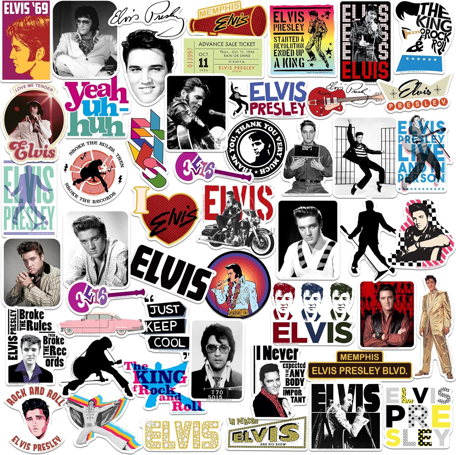 Elvis 50ct Vinyl Sticker Pack - Decals for Multiple Uses