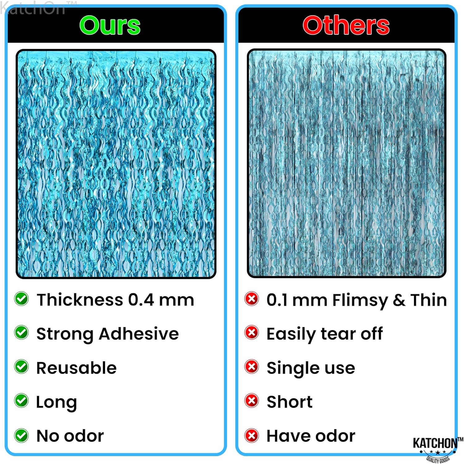KatchOn XtraLarge Wavy Blue Foil Fringe Curtain - Pack of 2