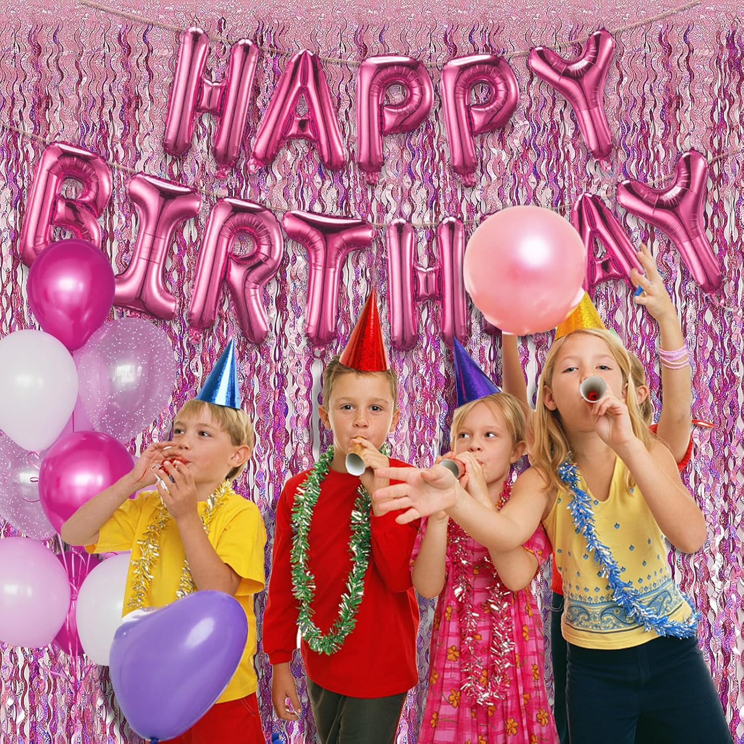 Pink Wavy Tinsel Foil Curtain Backdrop