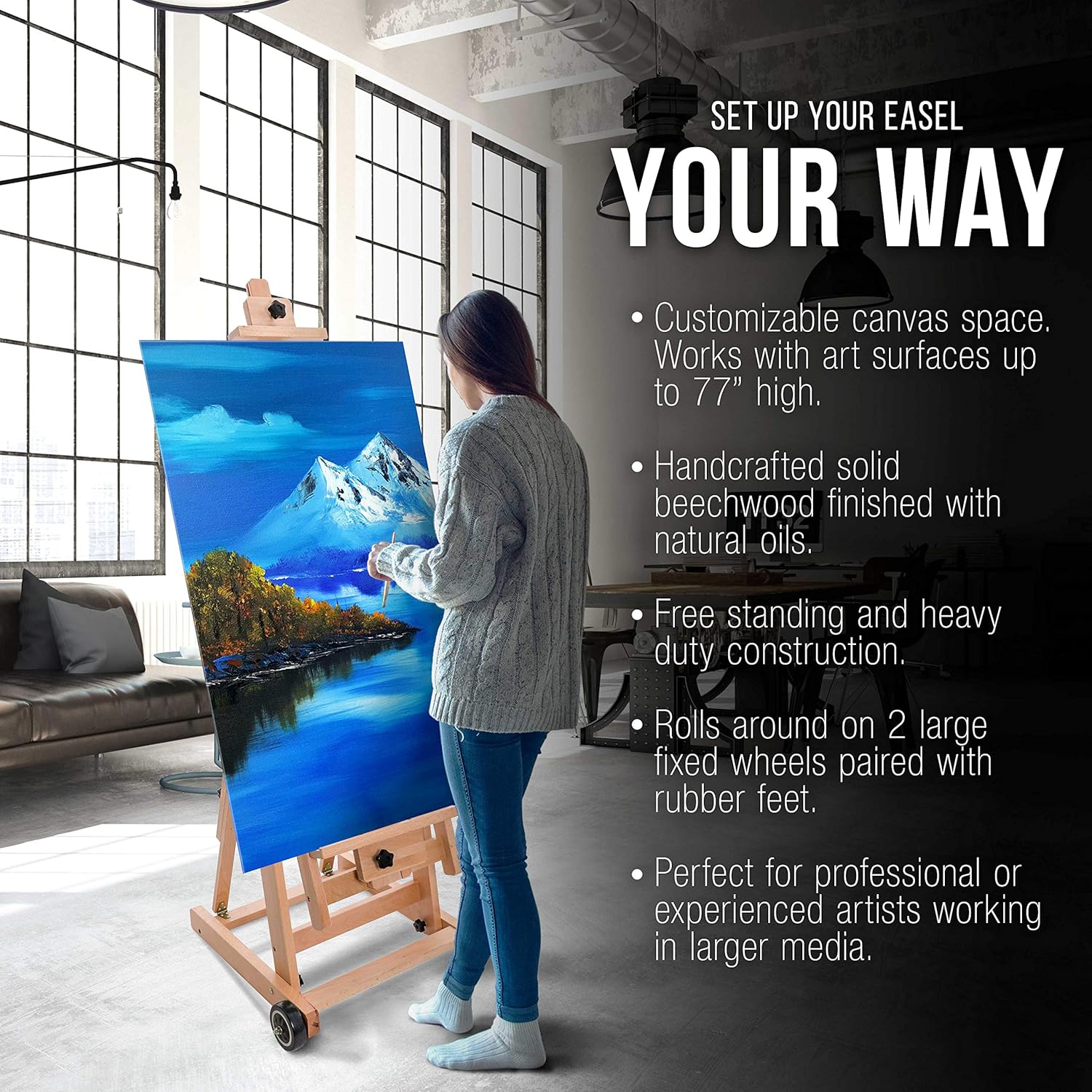 US Art Supply Master Multi-Function Studio Wooden Floor Easel