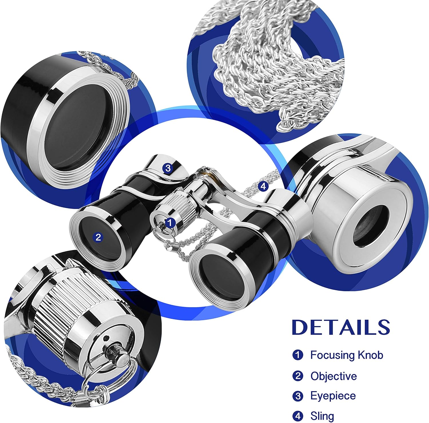 Aomekie 3X25 Opera Binoculars Compact Folding with Chain for Adults