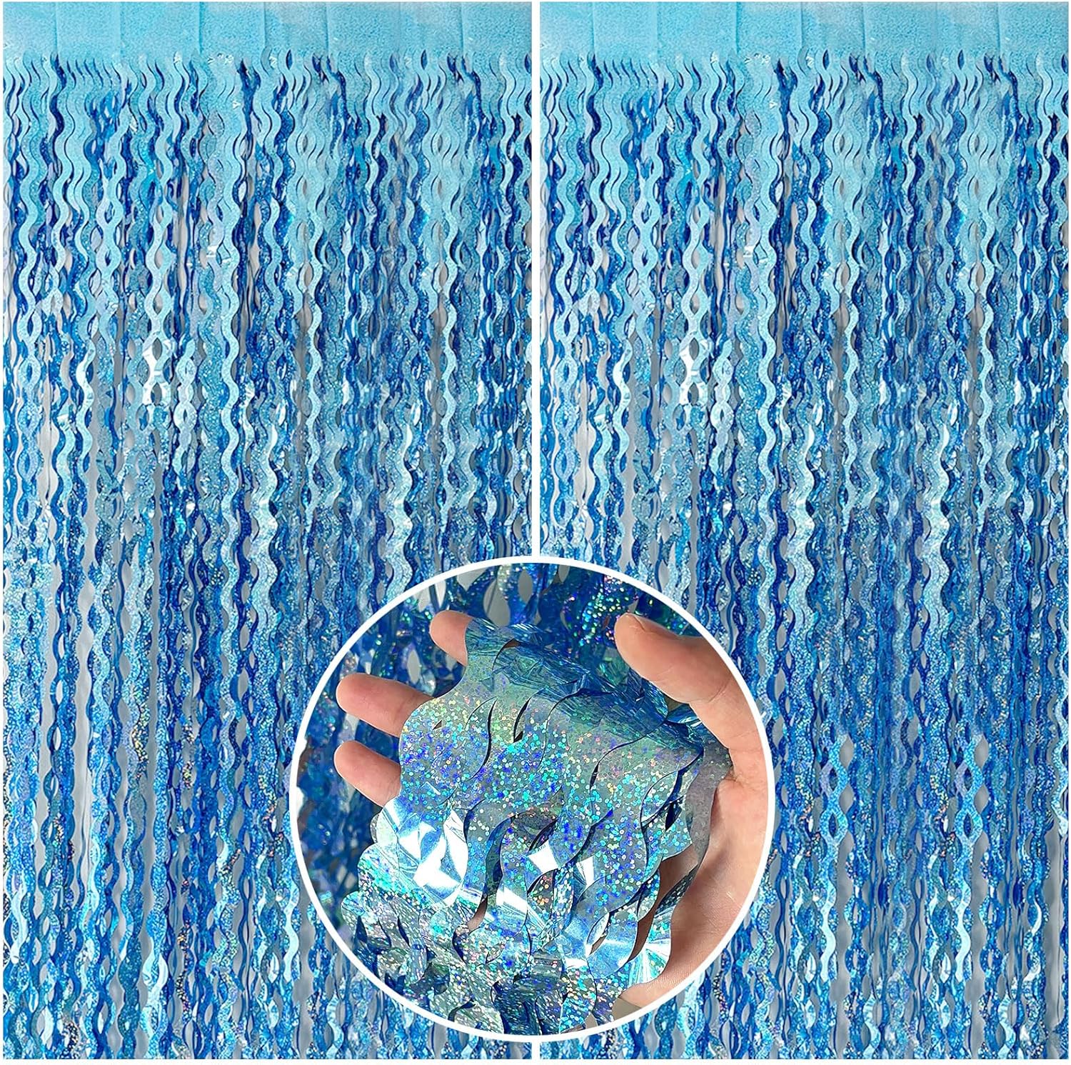 BOMSI Sparkle Metallic Wavy Foil Fringe Curtain