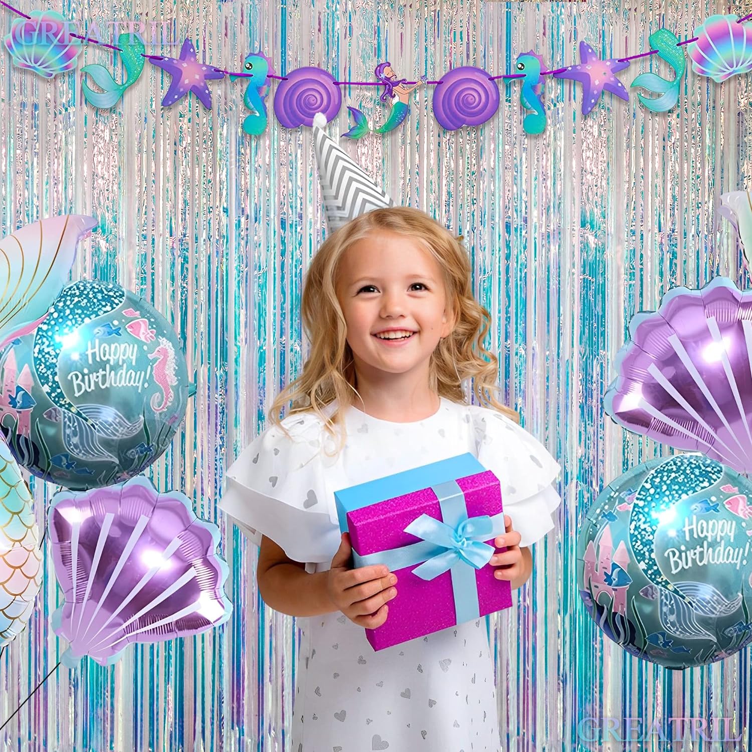 GREATRIL Iridescent Party Streamers Backdrop 2 PCS